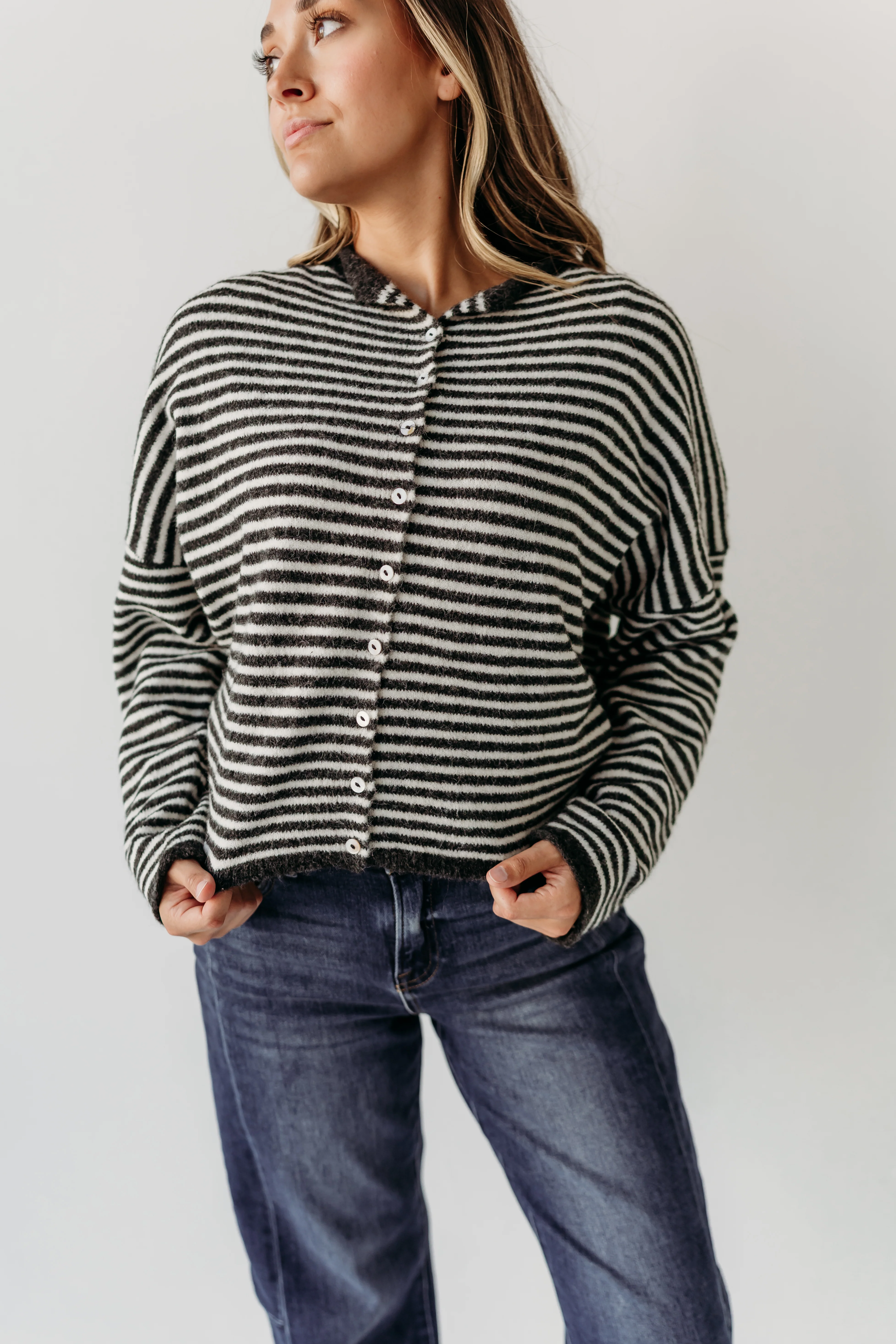 THE CAMPBELL CARDIGAN IN CHARCOAL STRIPE - Image 8