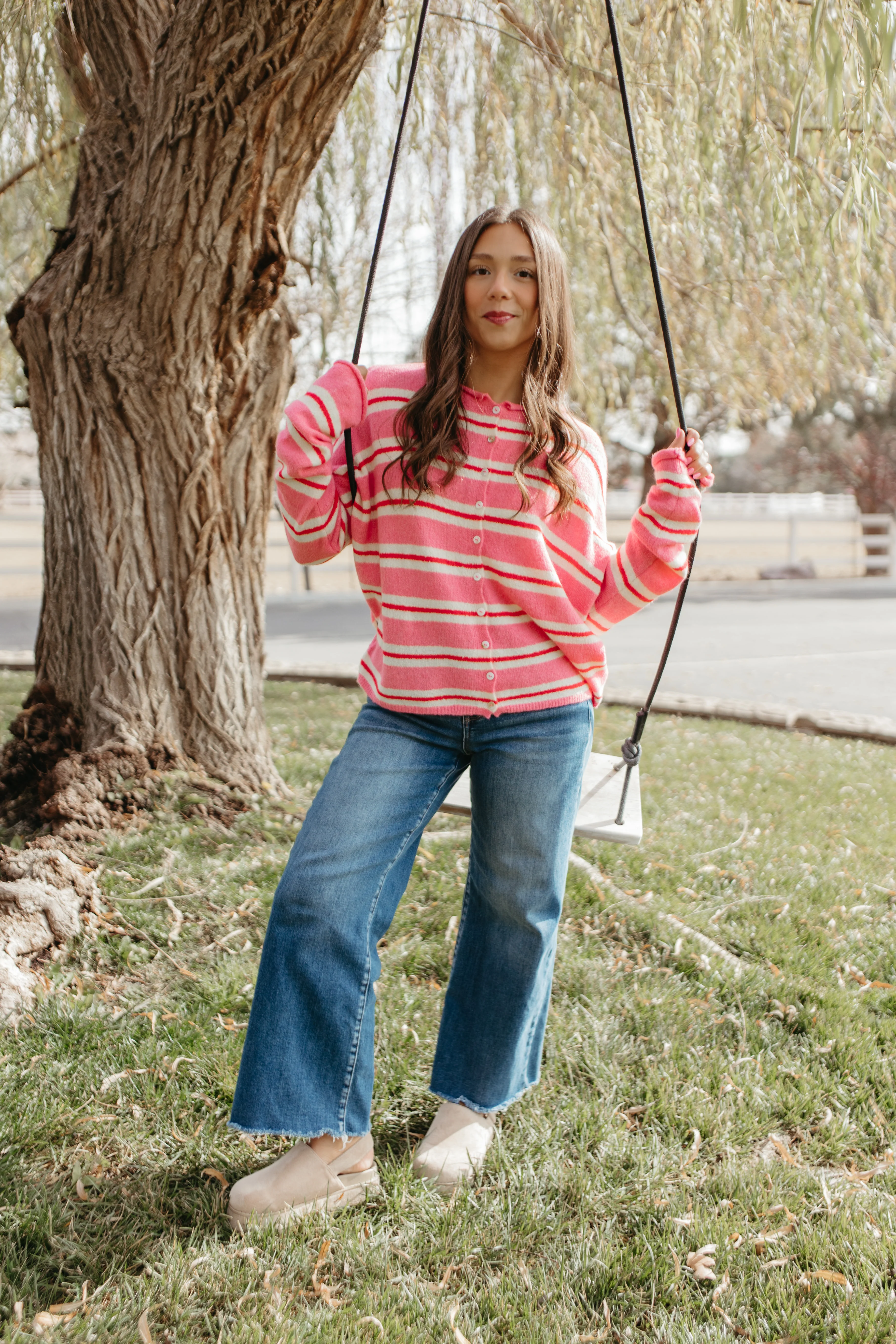 THE CAMPBELL CARDIGAN IN PINK VARSITY STRIPE - Image 4