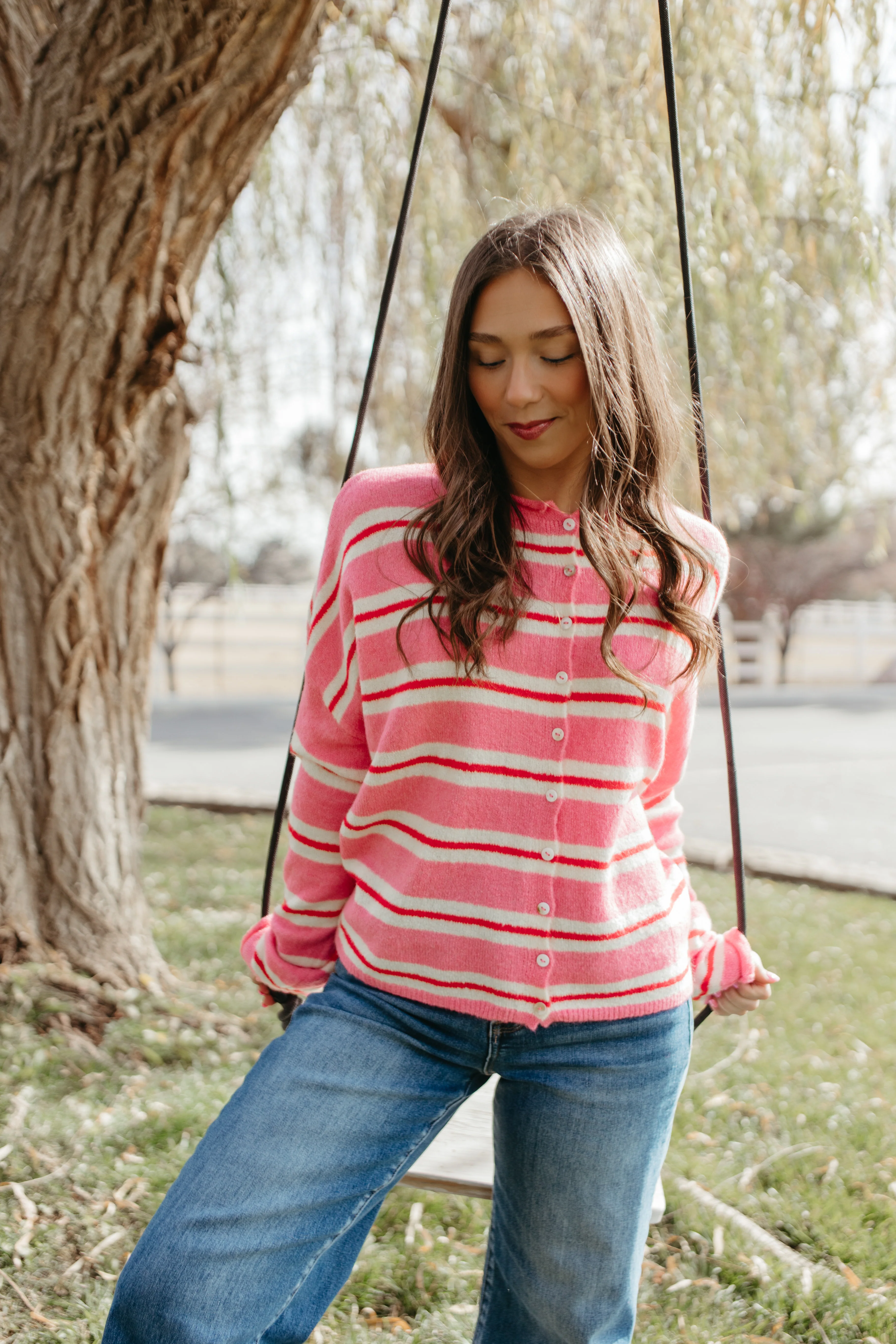 THE CAMPBELL CARDIGAN IN PINK VARSITY STRIPE - Image 5