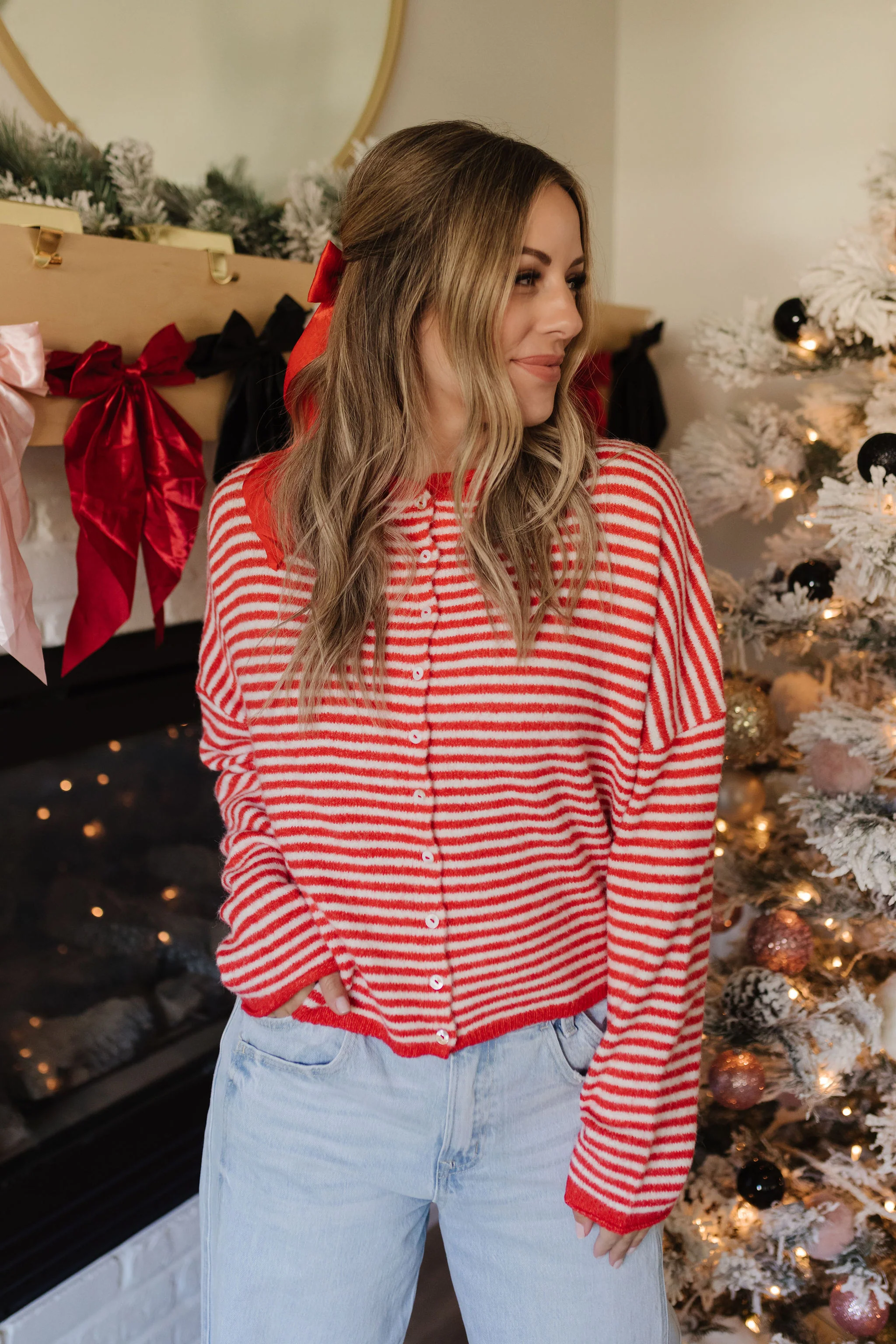 THE CAMPBELL CARDIGAN IN RED STRIPE - Image 3