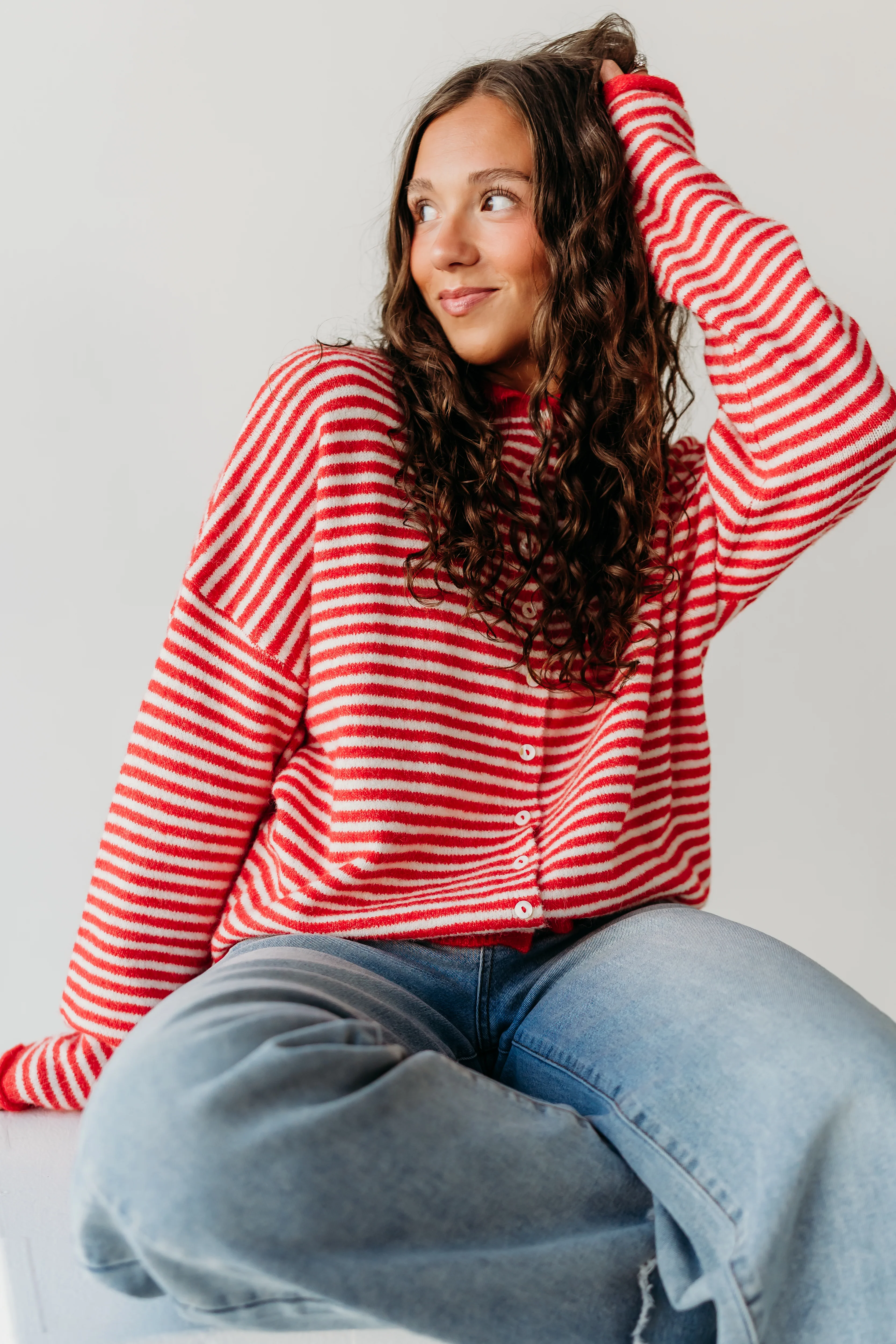 THE CAMPBELL CARDIGAN IN RED STRIPE - Image 4