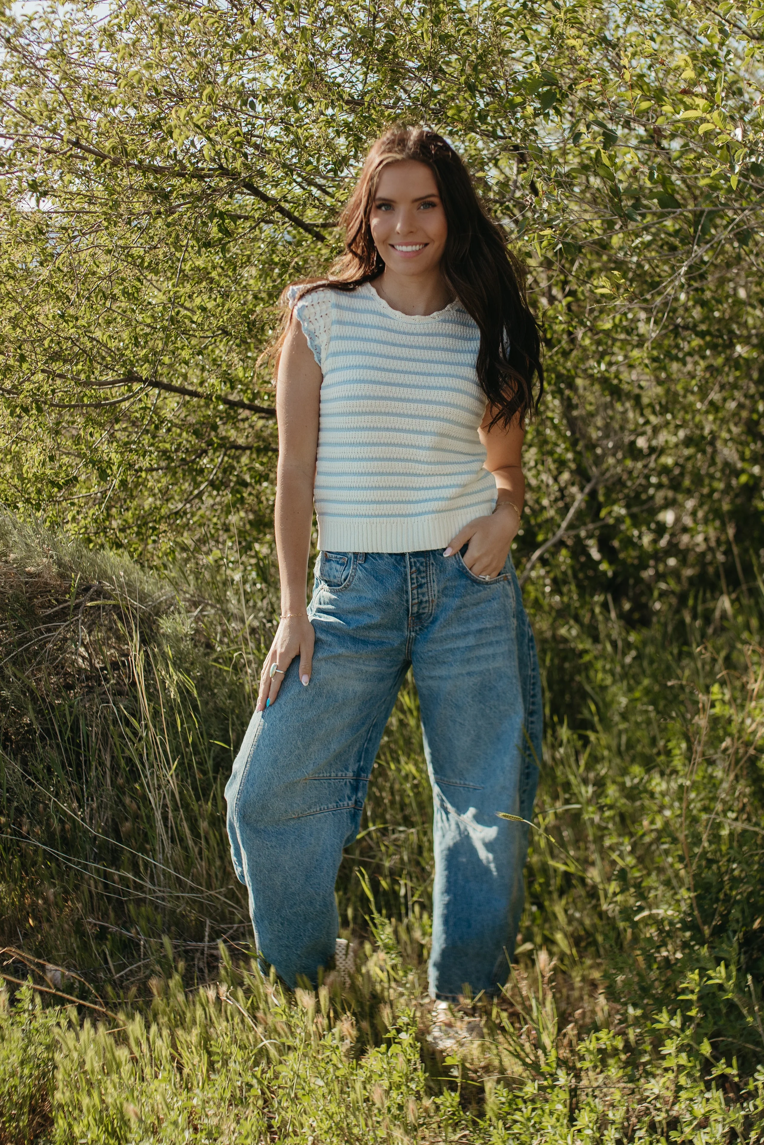 THE CECILY SCALLOPED STRIPED TOP IN BLUE - Image 2