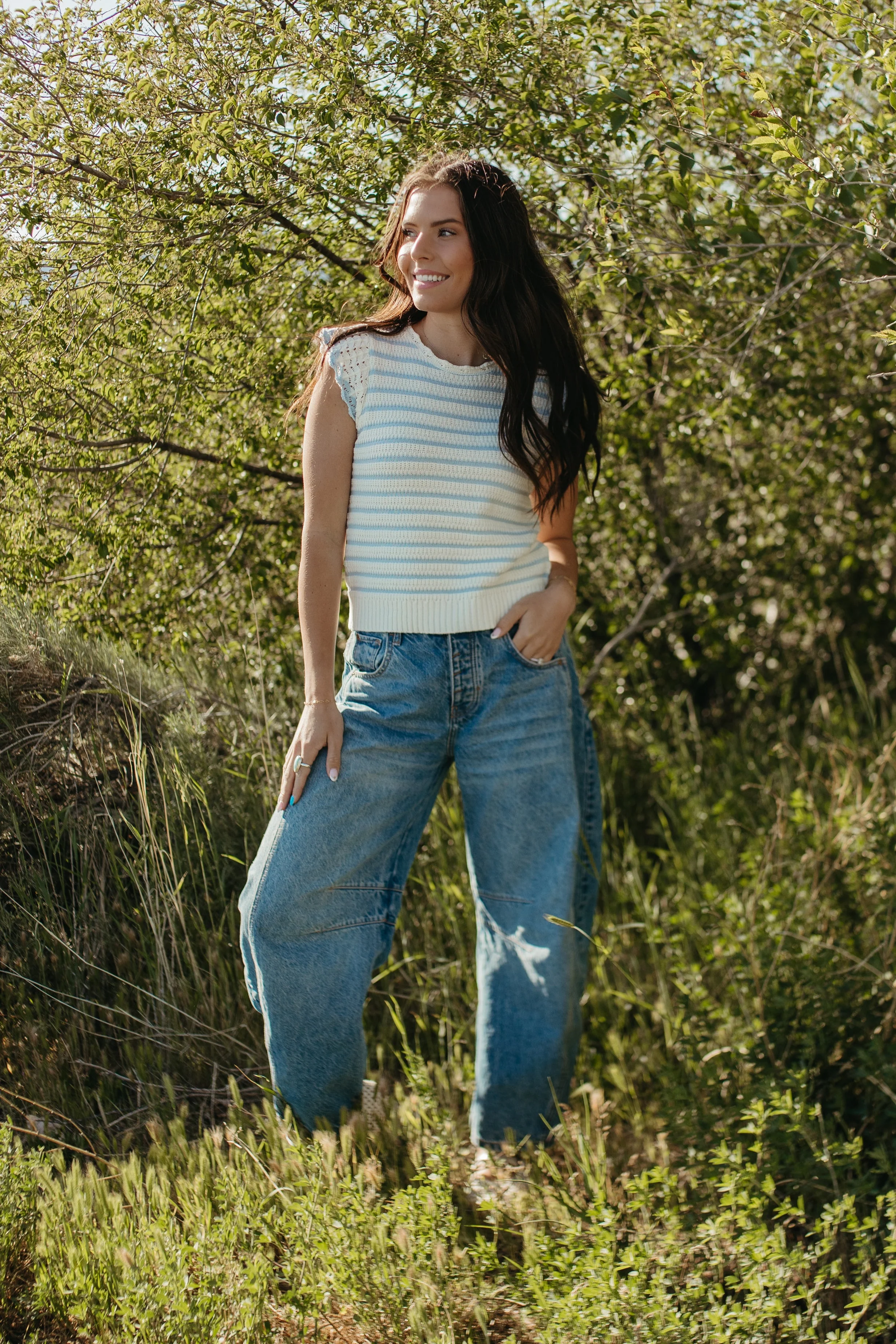 THE CECILY SCALLOPED STRIPED TOP IN BLUE - Image 3
