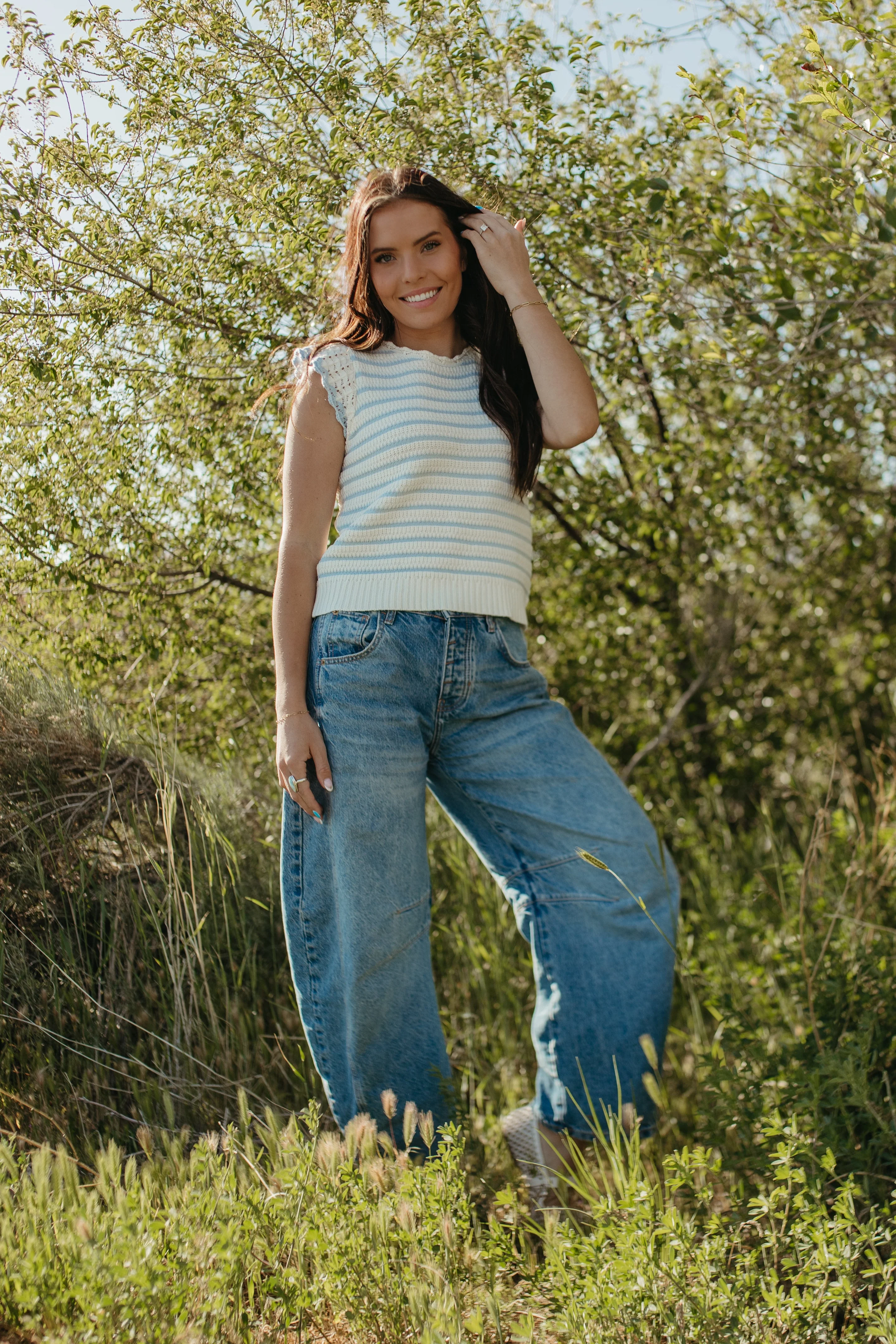 THE CECILY SCALLOPED STRIPED TOP IN BLUE - Image 4
