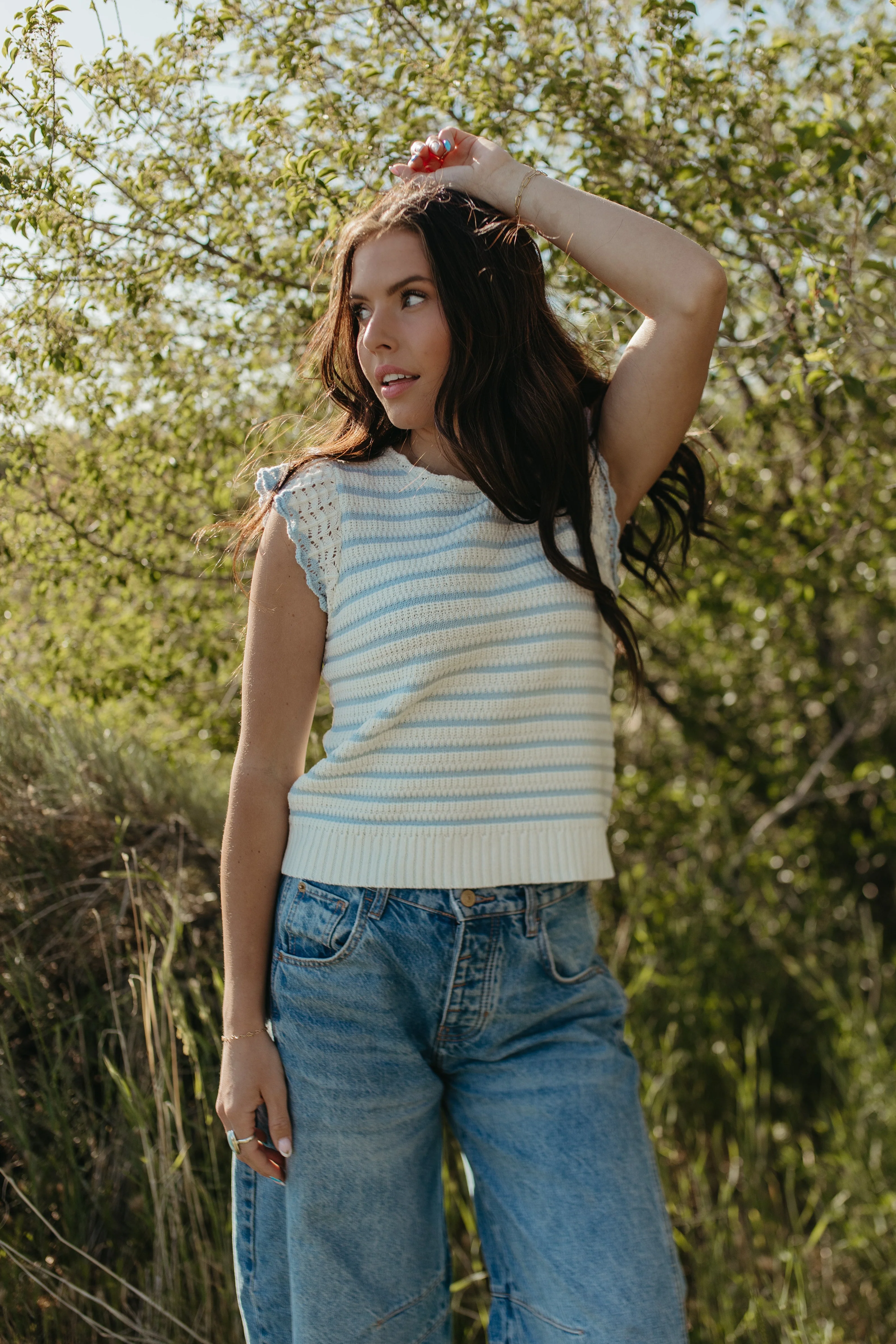 THE CECILY SCALLOPED STRIPED TOP IN BLUE - Image 5