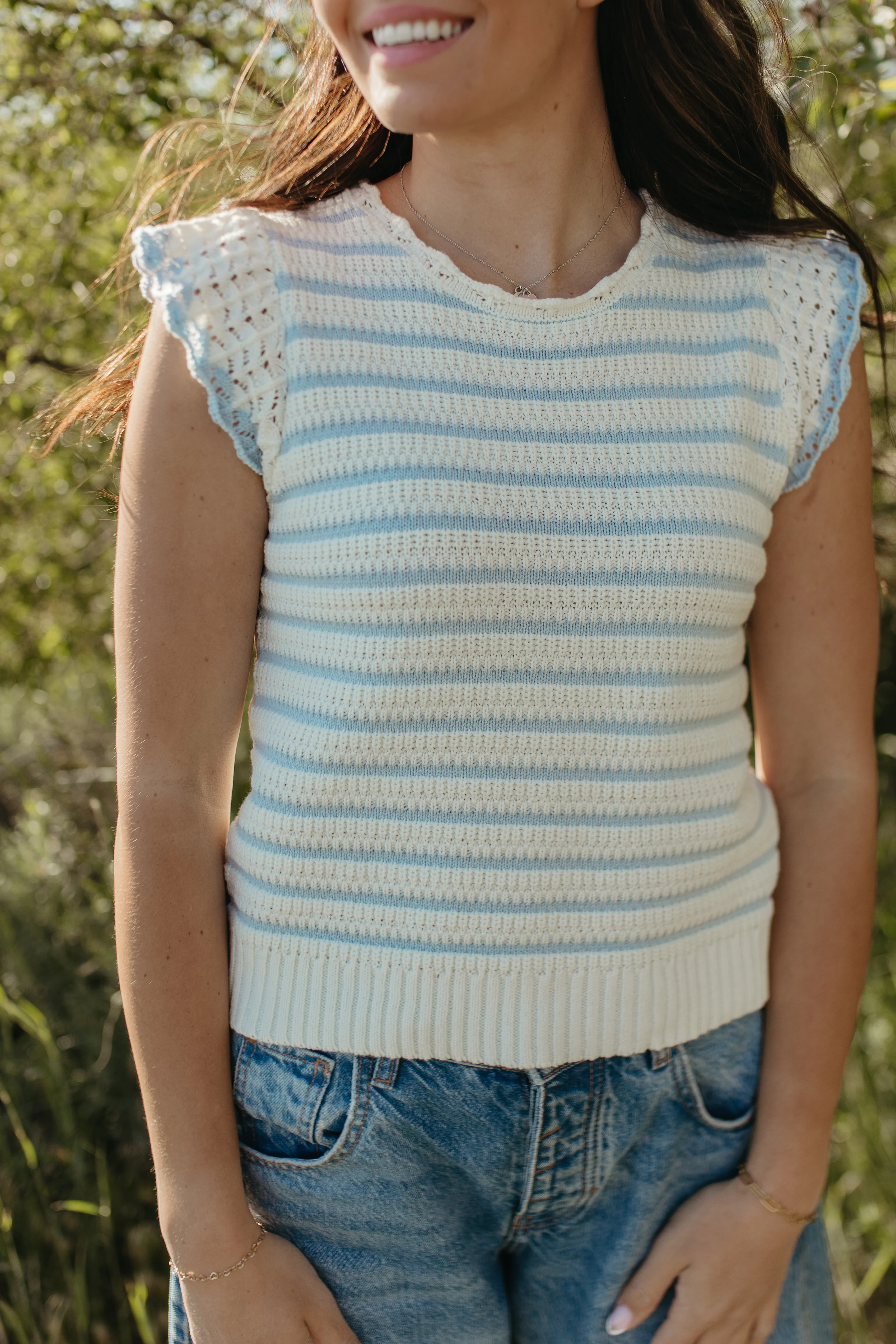 THE CECILY SCALLOPED STRIPED TOP IN BLUE - Image 6