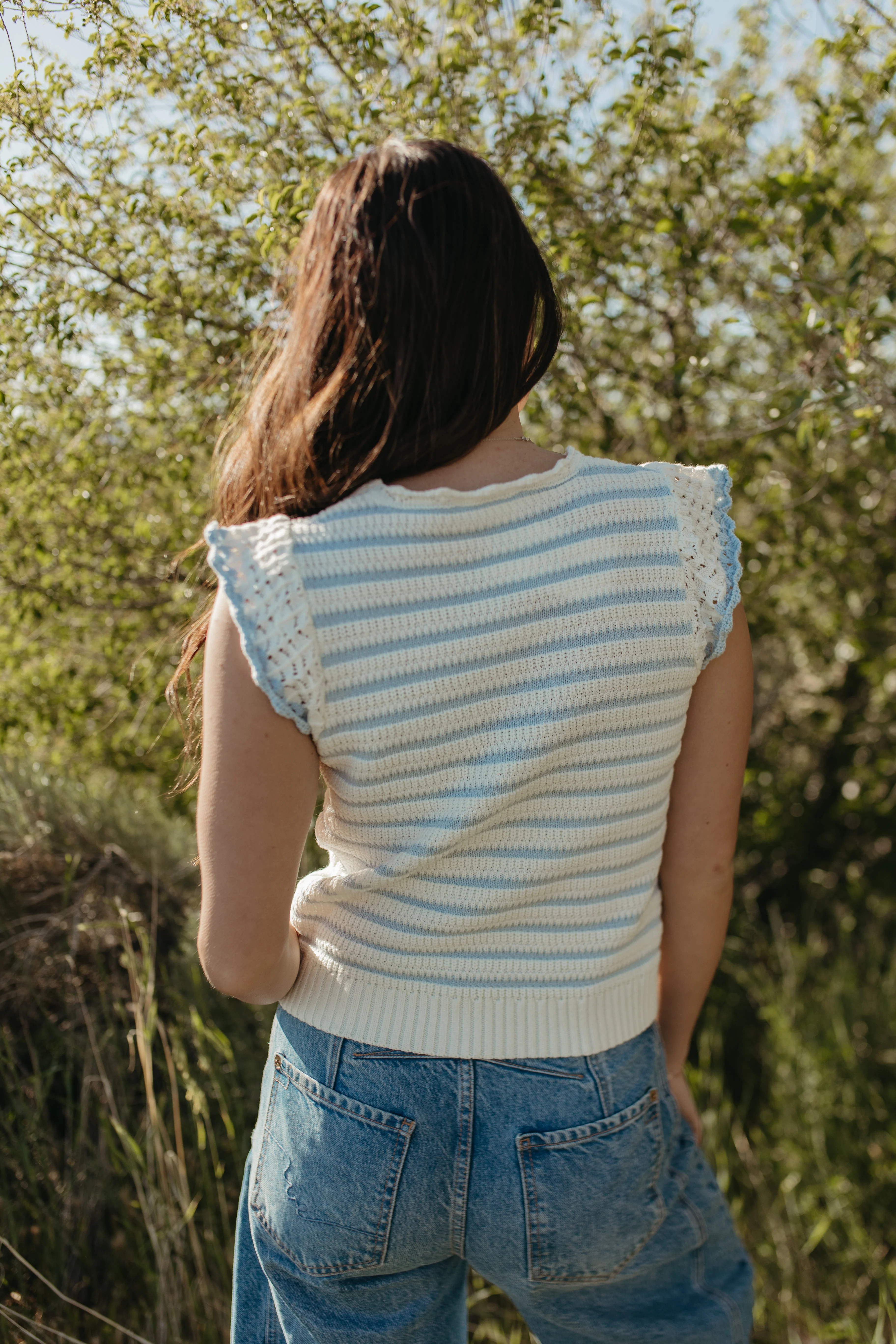 THE CECILY SCALLOPED STRIPED TOP IN BLUE - Image 7