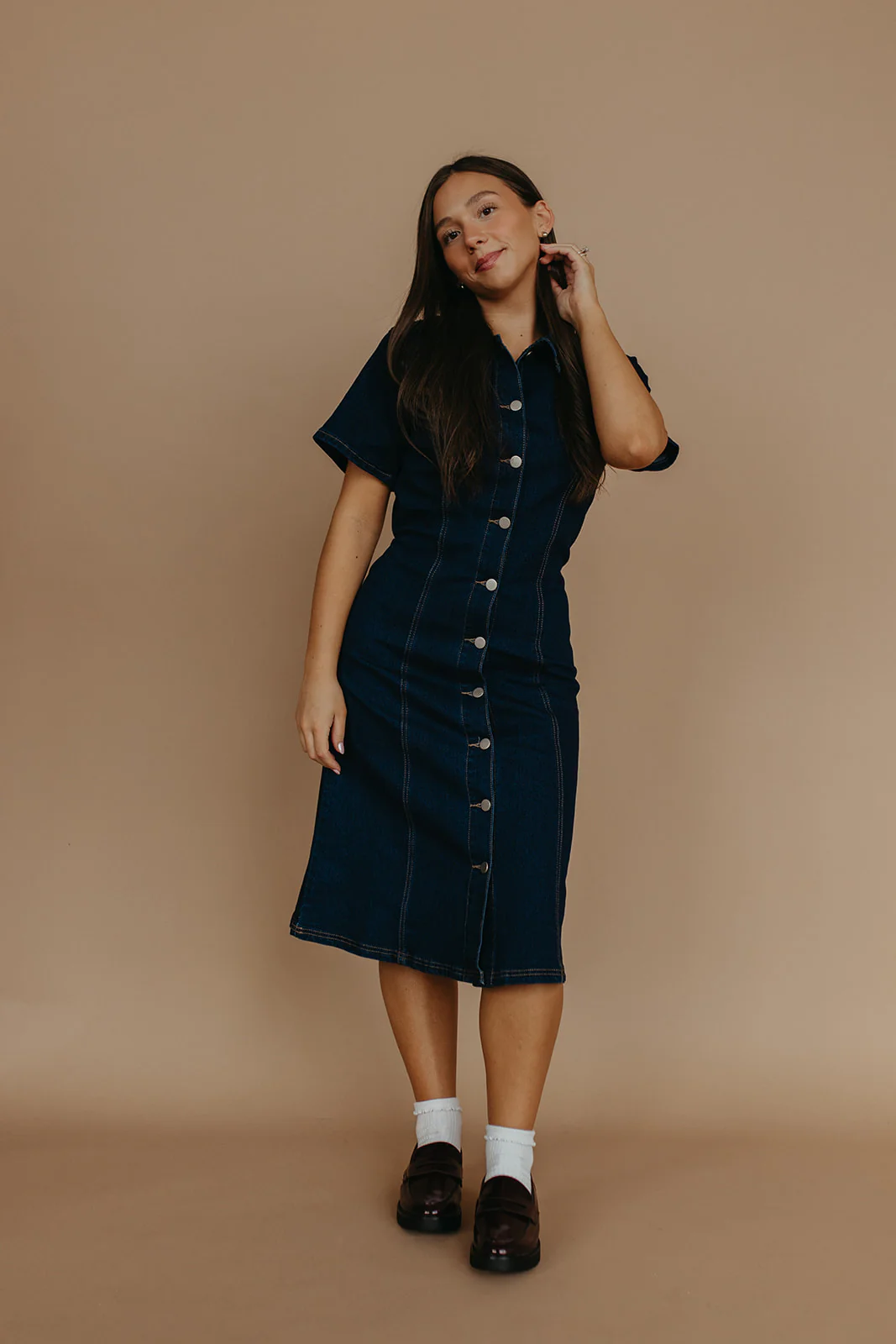 THE CEECEE BUTTON UP DENIM IN DARK DENIM - Image 6