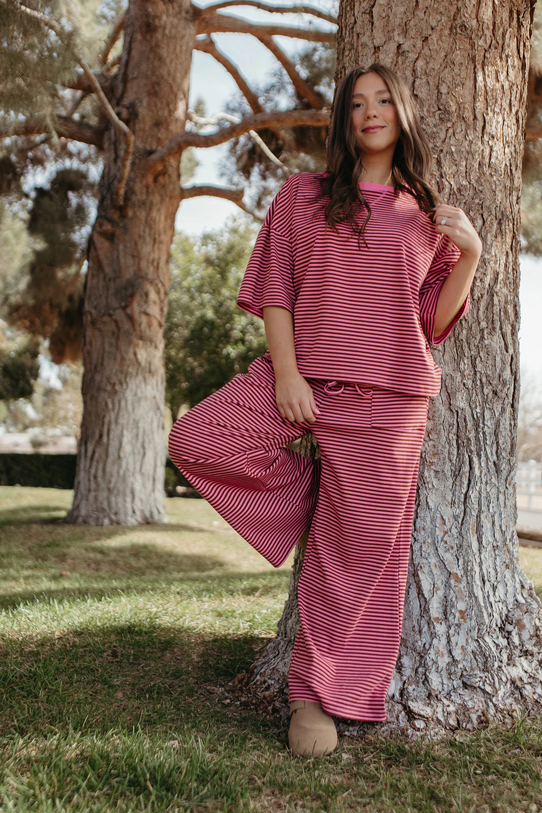 THE CHARITY STRIPED SET IN PINK AND BROWN - Image 4