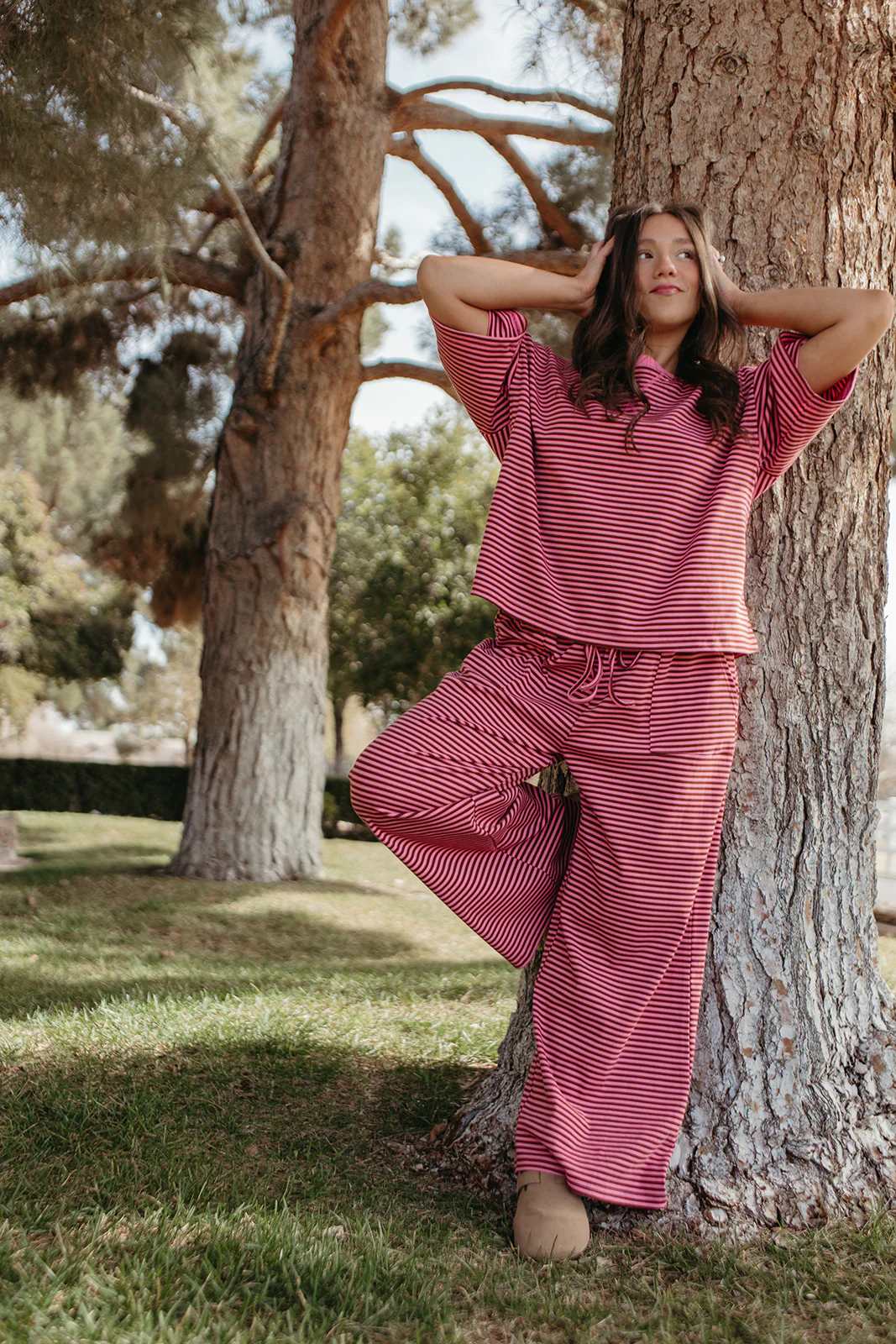 THE CHARITY STRIPED SET IN PINK AND BROWN - Image 5