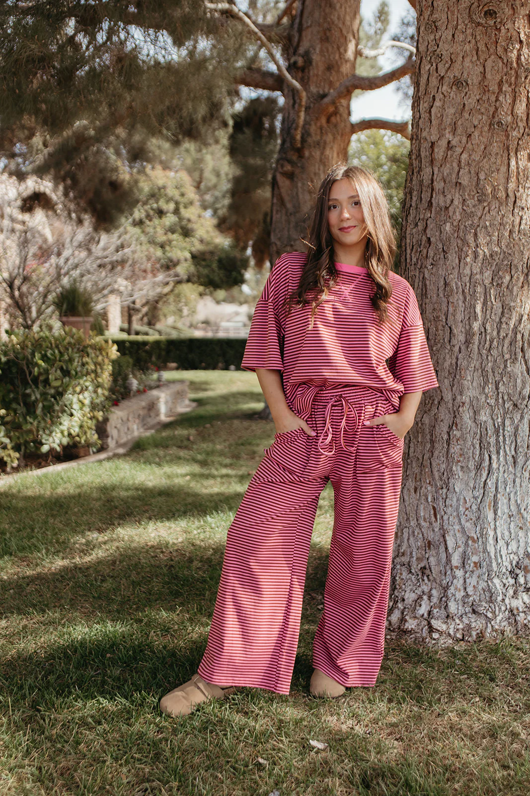 THE CHARITY STRIPED SET IN PINK AND BROWN - Image 6