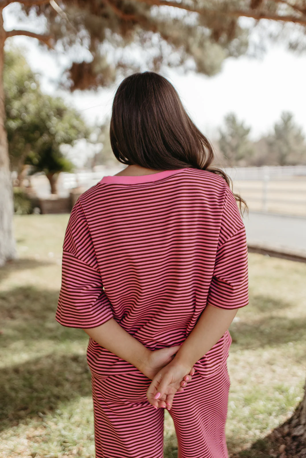 THE CHARITY STRIPED SET IN PINK AND BROWN - Image 9