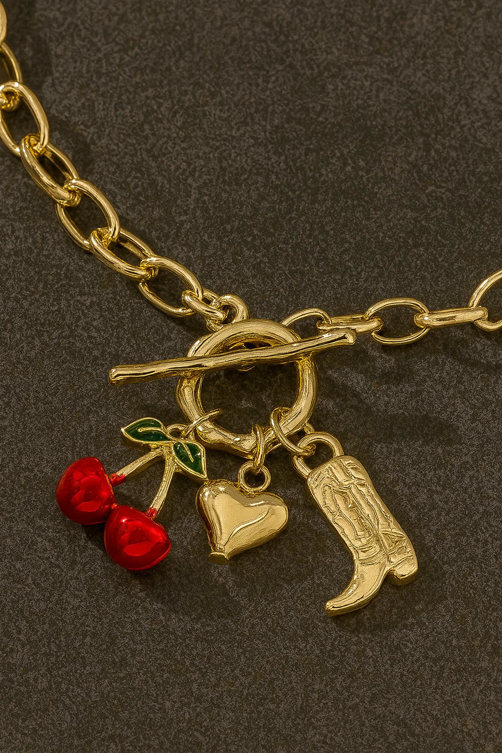 THE CHERRY CRUSH CHARM NECKLACE IN GOLD - Image 2