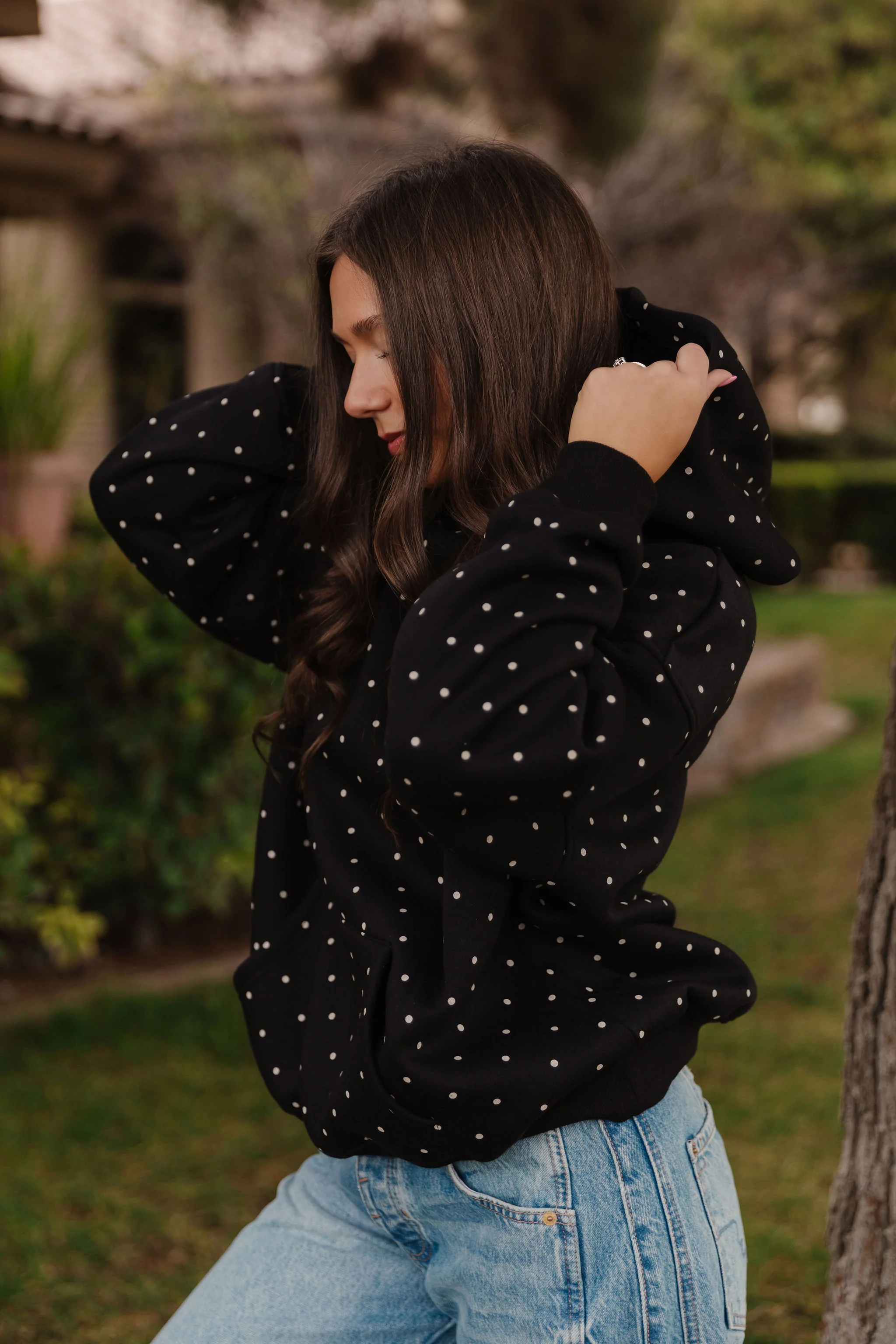 THE CLAIRE POLKADOT HOODIE IN BLACK - Image 3