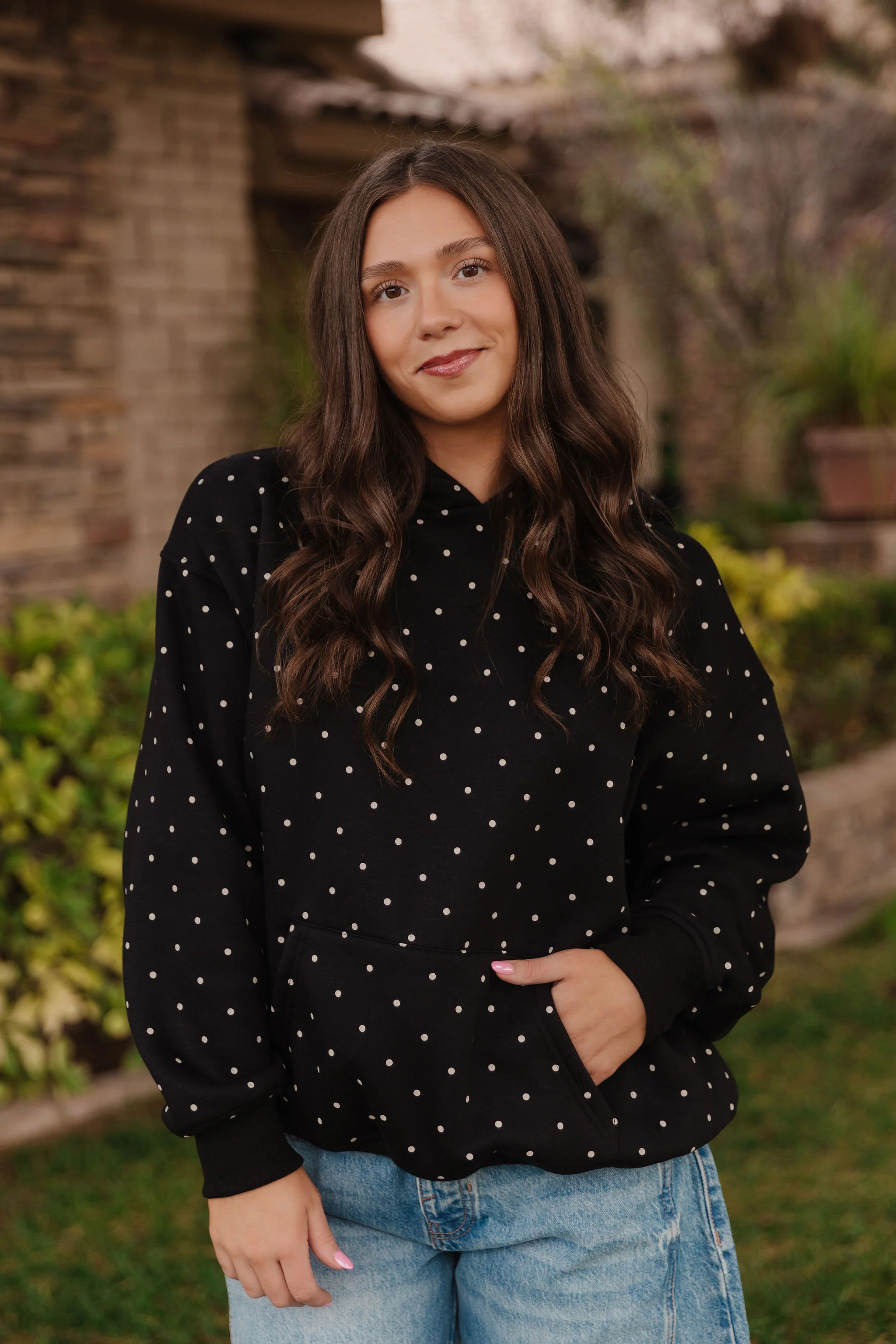 THE CLAIRE POLKADOT HOODIE IN BLACK - Image 5