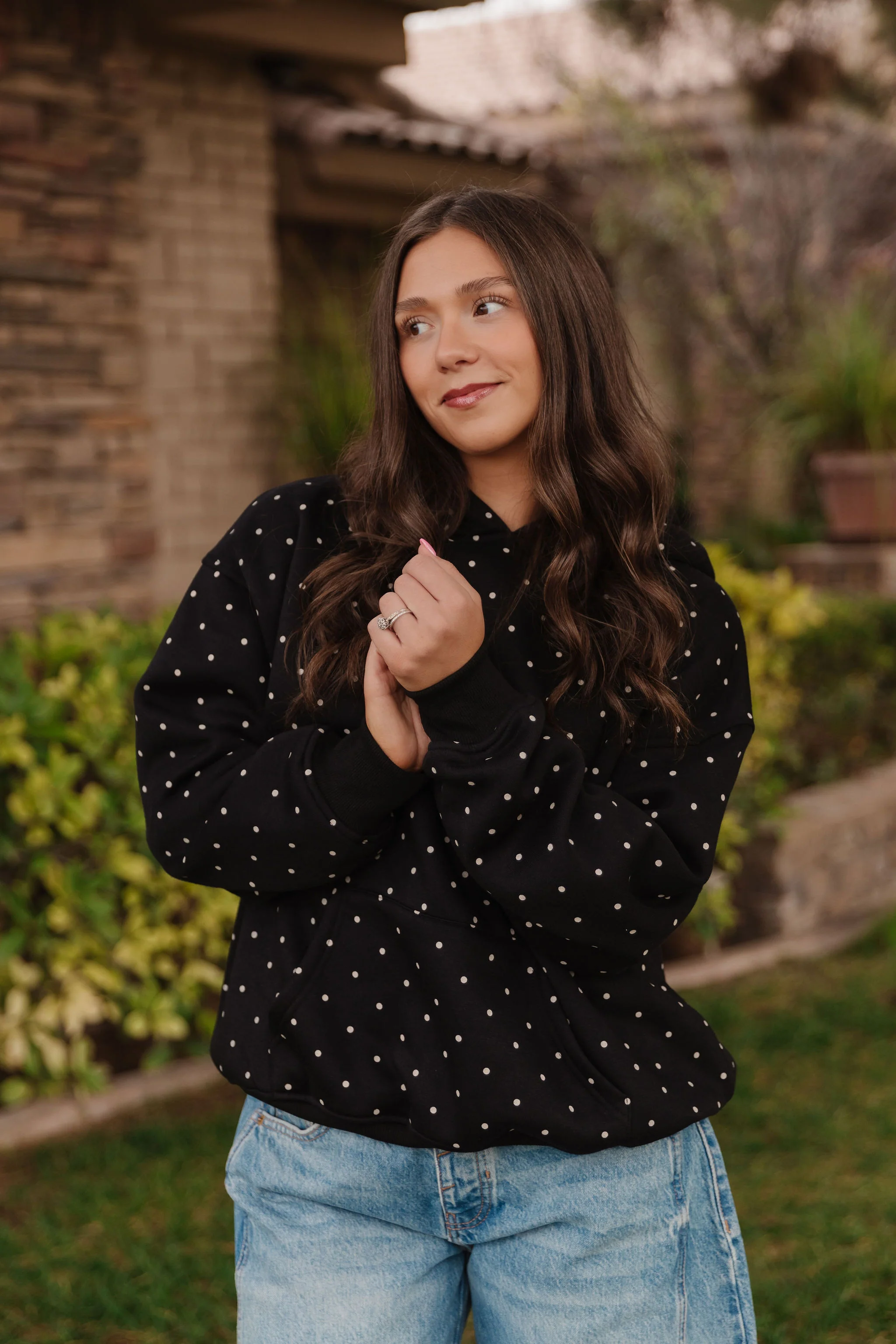 THE CLAIRE POLKADOT HOODIE IN BLACK - Image 6