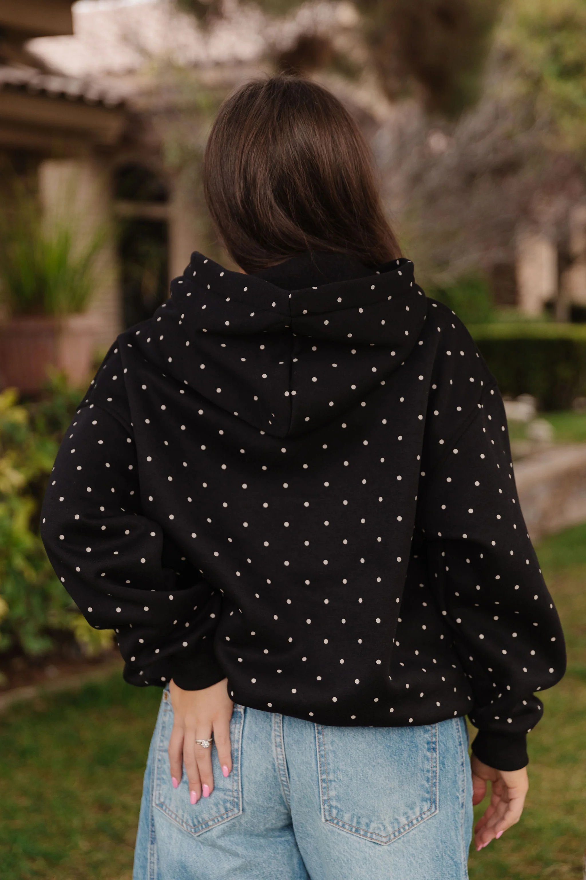 THE CLAIRE POLKADOT HOODIE IN BLACK - Image 7