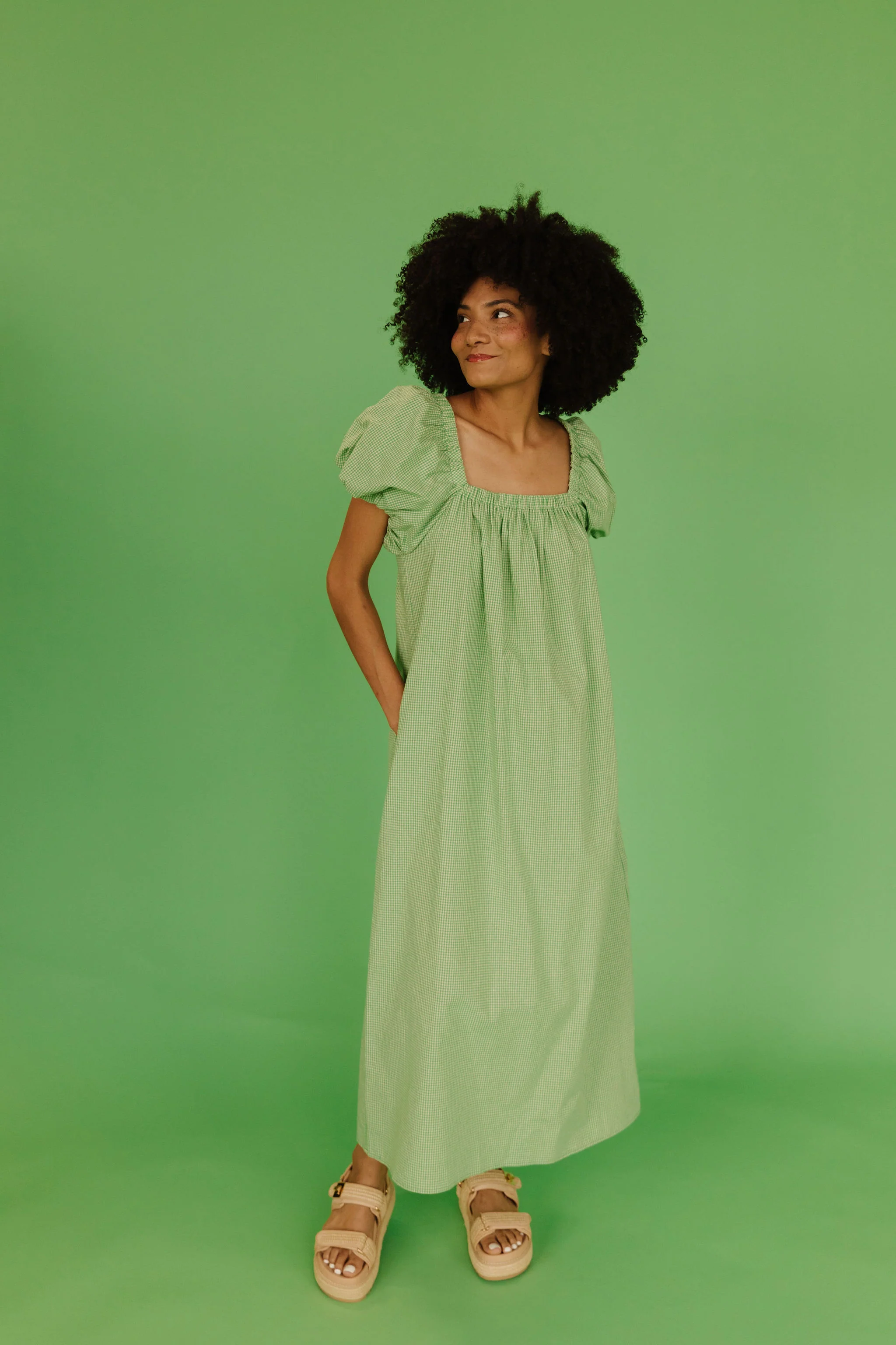 THE COLLINS GINGHAM DRESS IN GREEN APPLE