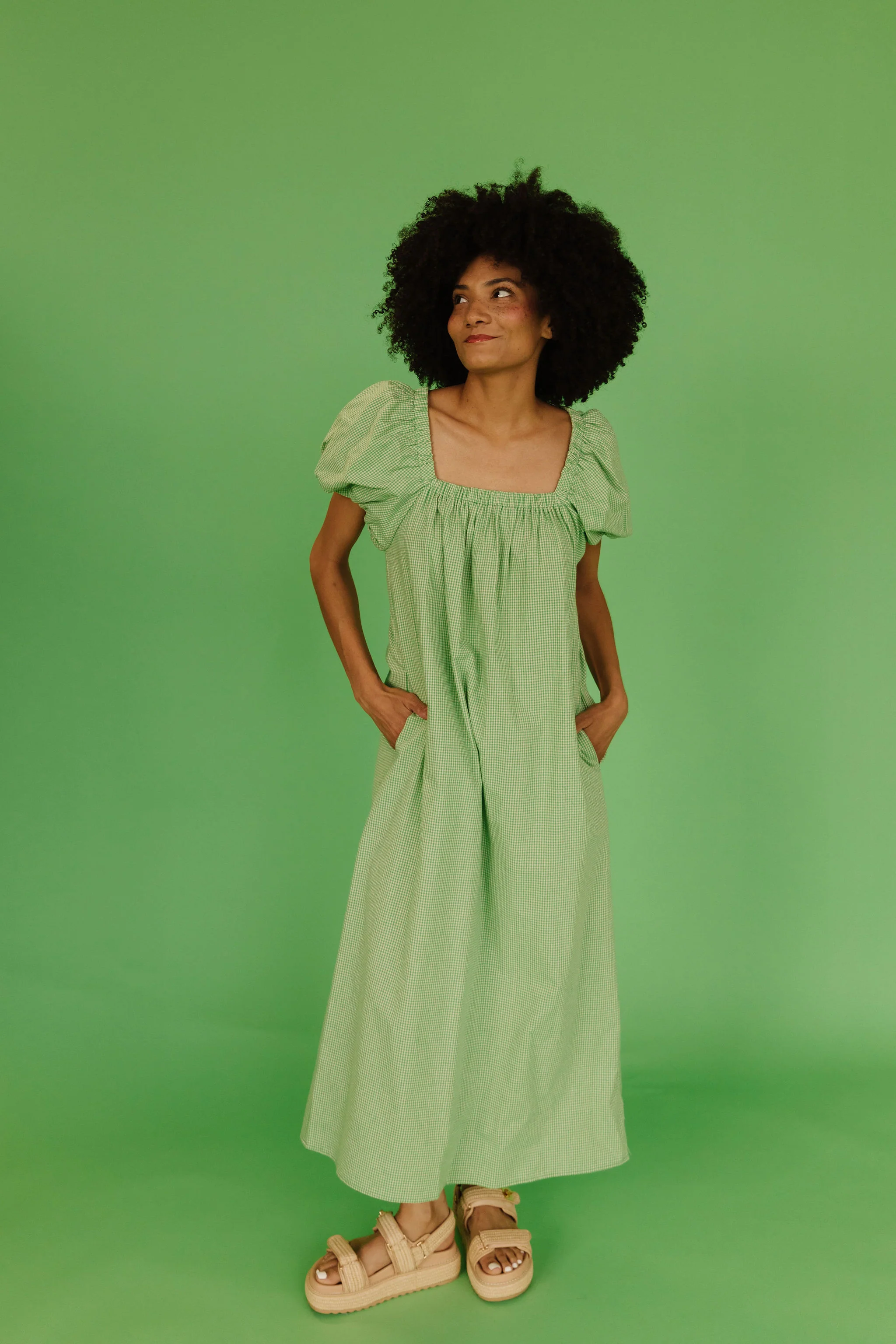 THE COLLINS GINGHAM DRESS IN GREEN APPLE - Image 3
