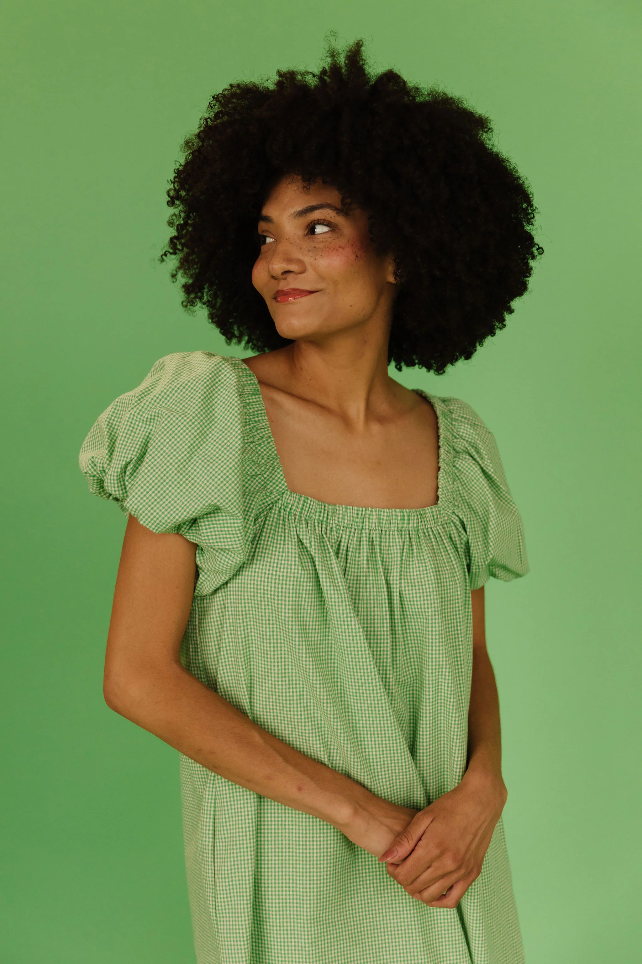 THE COLLINS GINGHAM DRESS IN GREEN APPLE - Image 6
