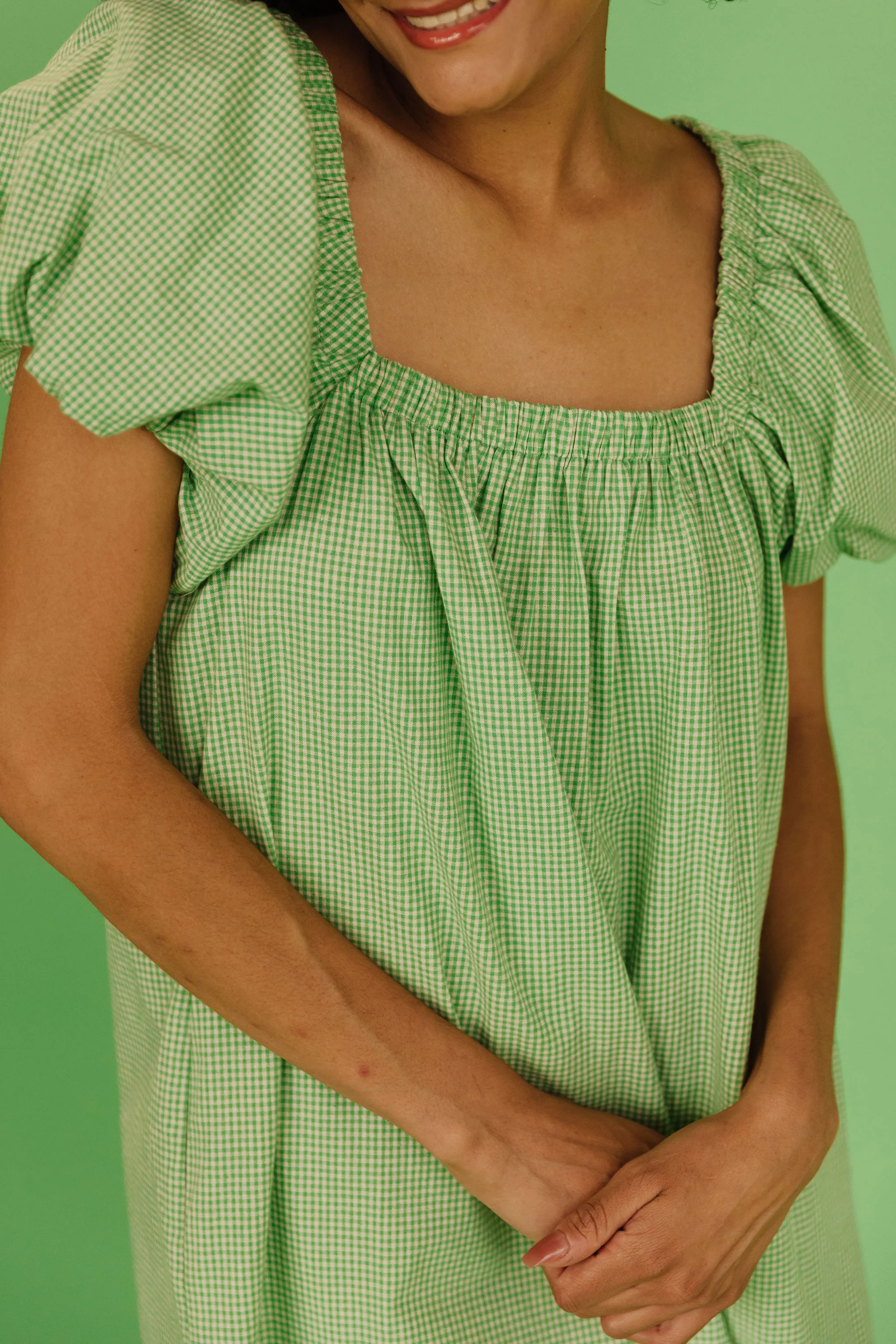 THE COLLINS GINGHAM DRESS IN GREEN APPLE - Image 7