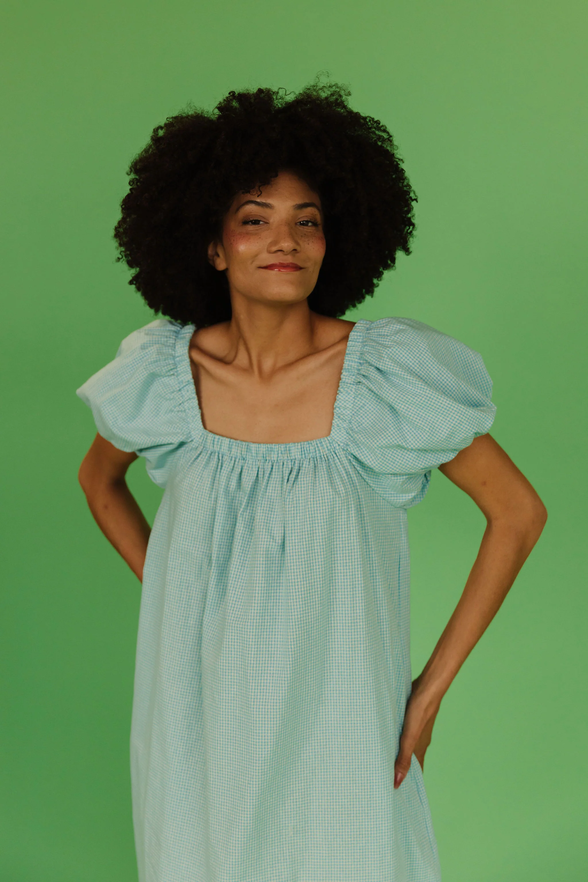 THE COLLINS GINGHAM DRESS IN TURQUOISE - Image 3