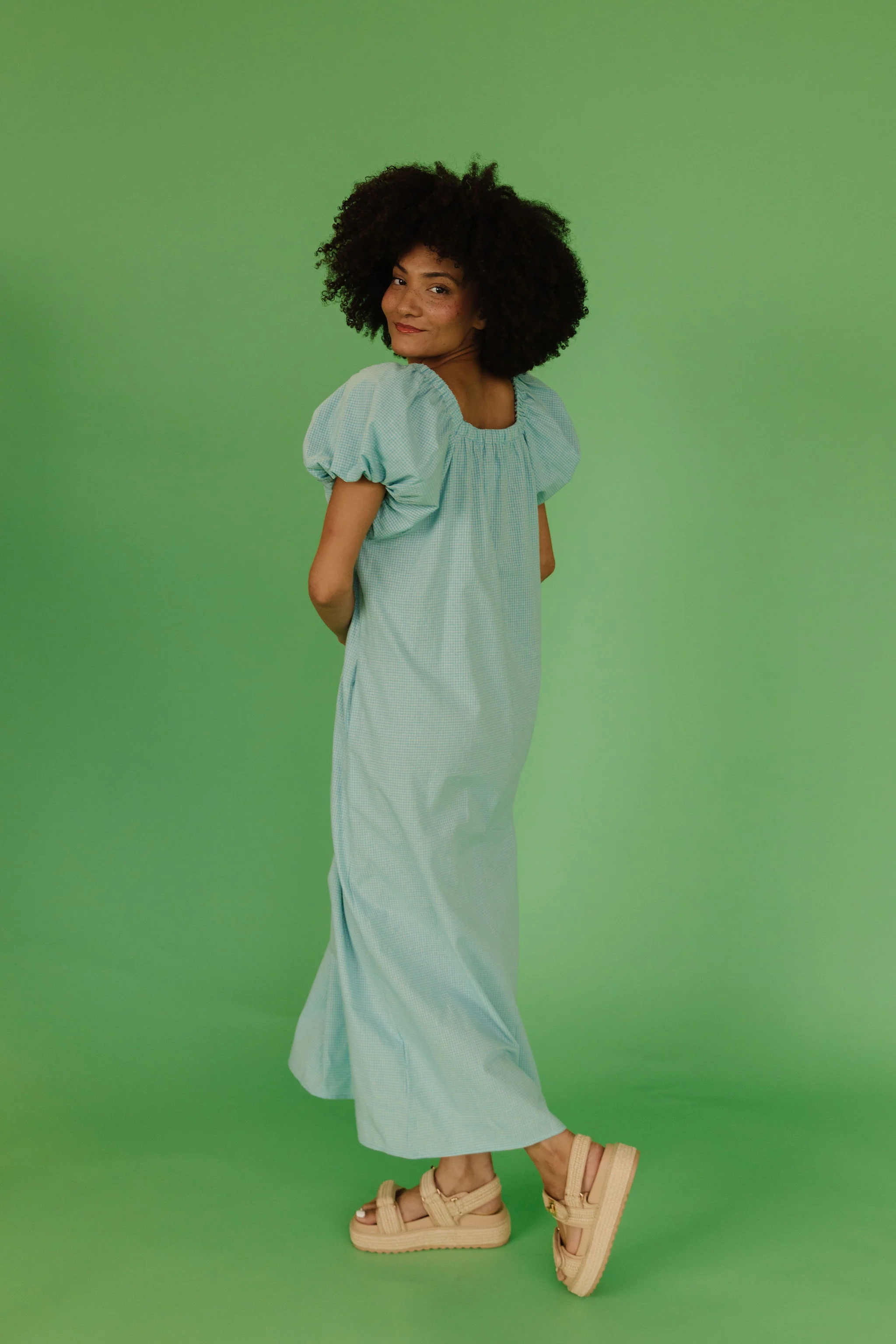 THE COLLINS GINGHAM DRESS IN TURQUOISE - Image 4