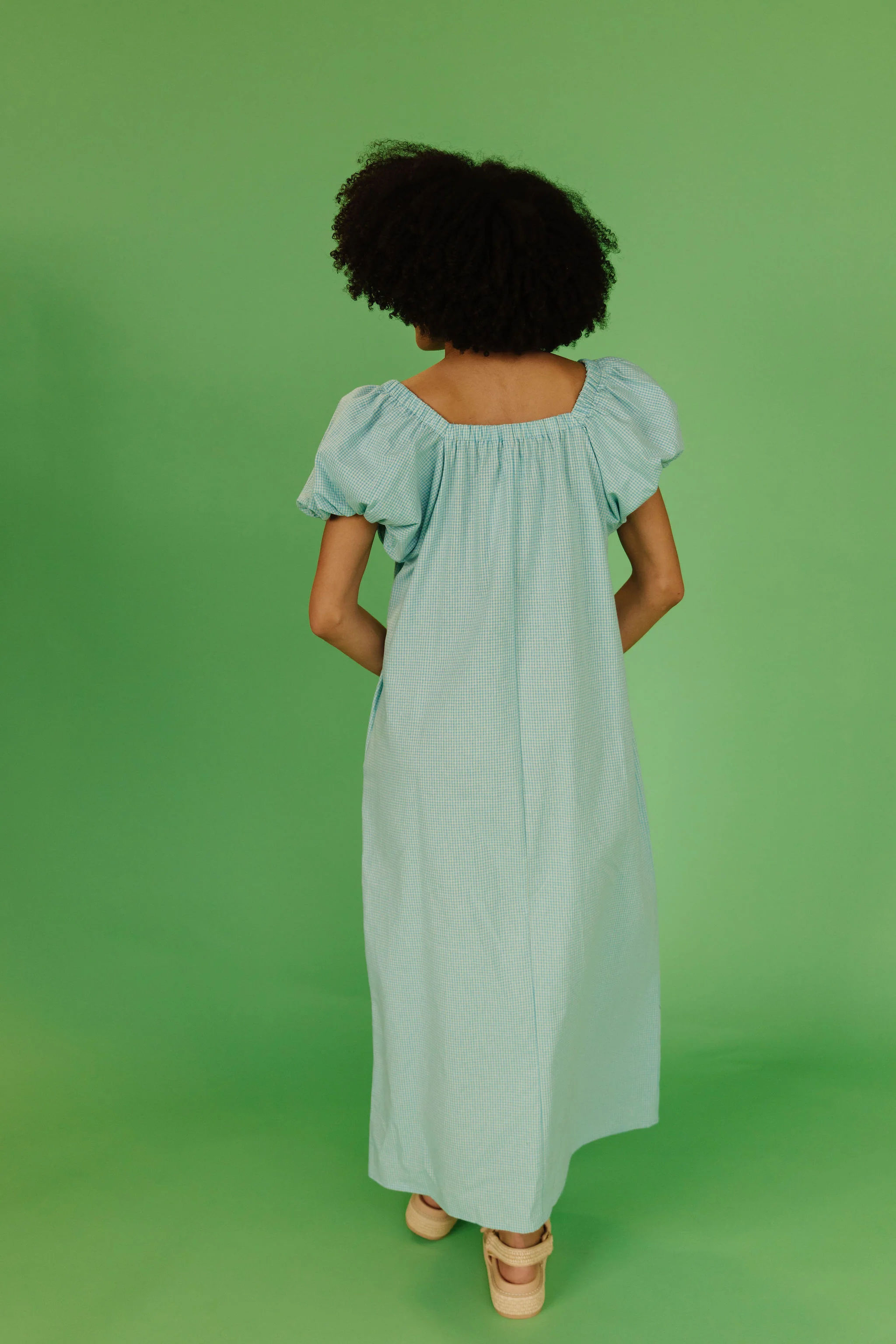 THE COLLINS GINGHAM DRESS IN TURQUOISE - Image 5