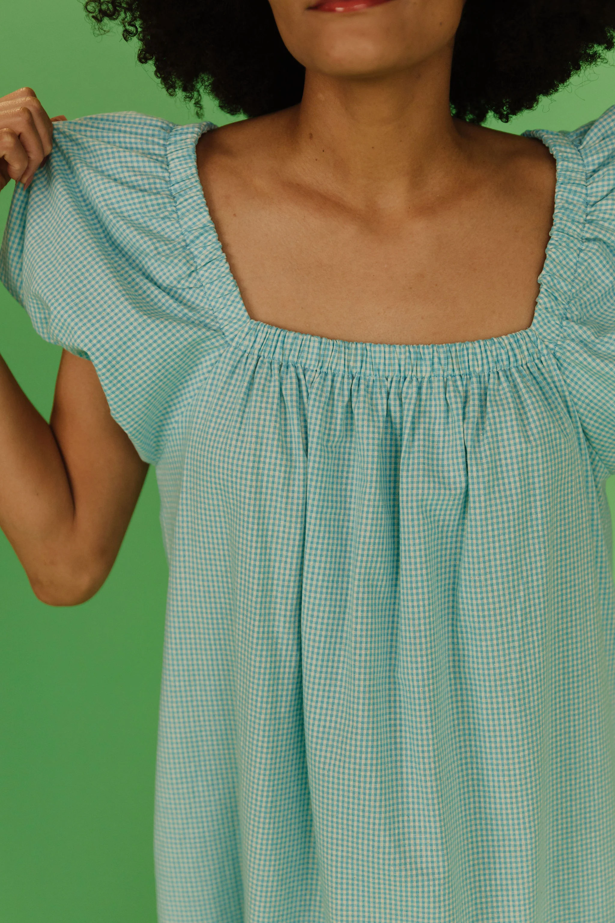 THE COLLINS GINGHAM DRESS IN TURQUOISE - Image 6