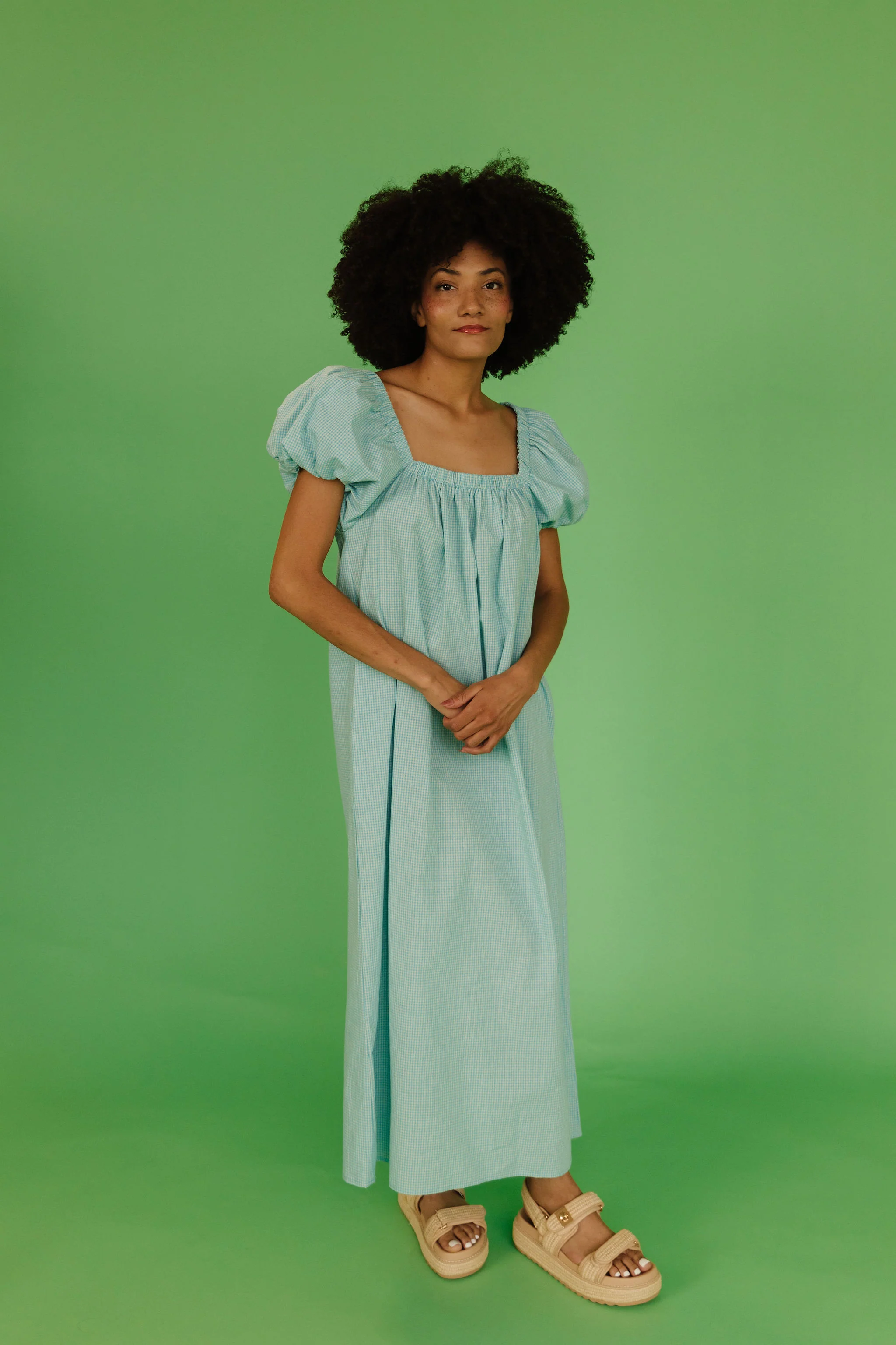 THE COLLINS GINGHAM DRESS IN TURQUOISE - Image 7