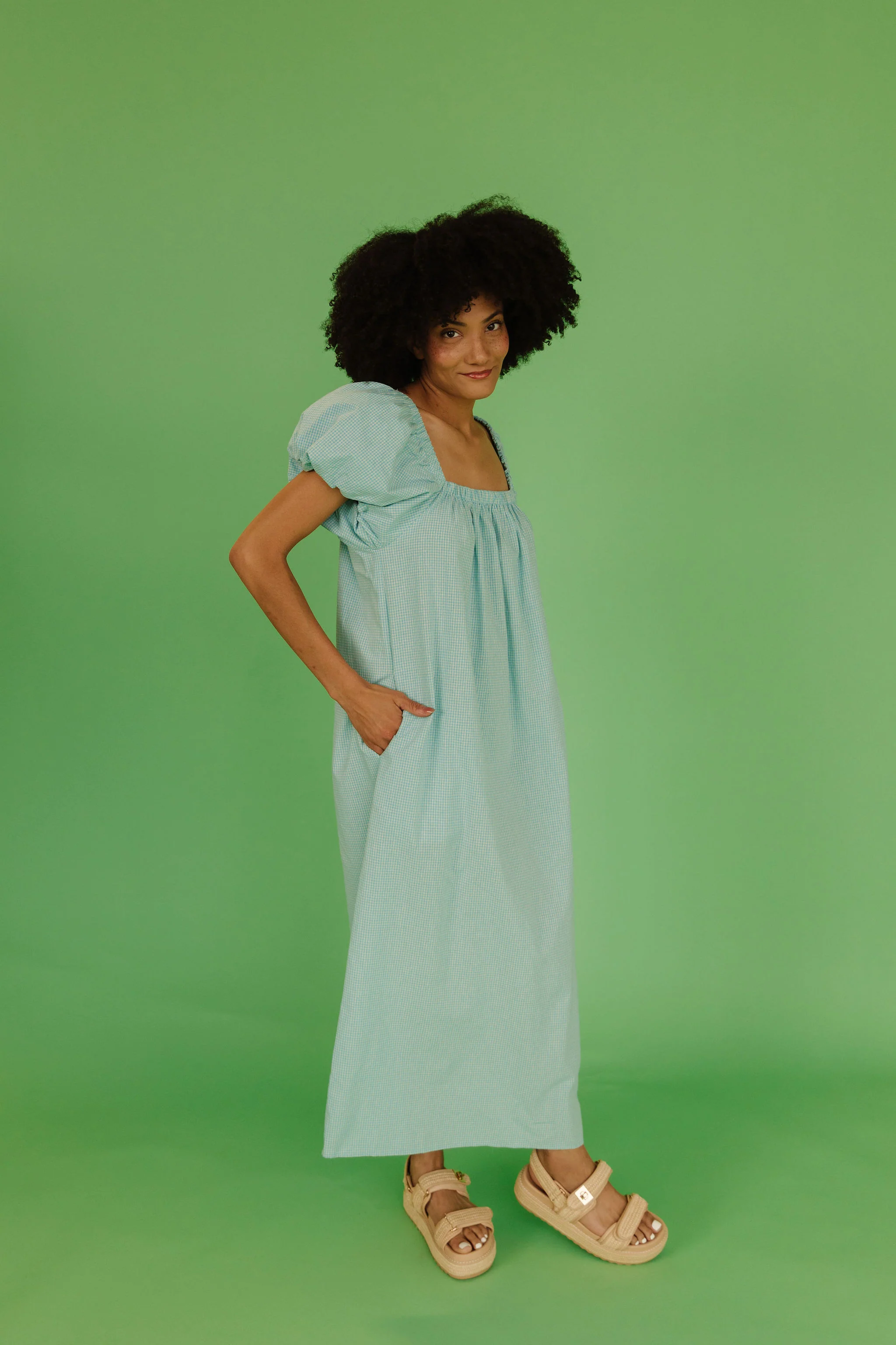THE COLLINS GINGHAM DRESS IN TURQUOISE - Image 8