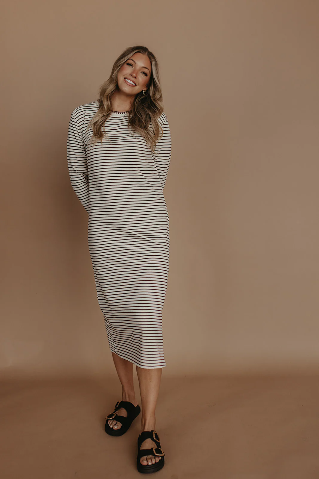 THE CORALEE STRIPED STITCH KNIT DRESS IN CREAM - Image 4