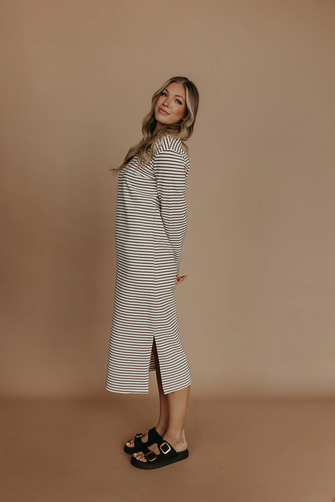 THE CORALEE STRIPED STITCH KNIT DRESS IN CREAM - Image 5