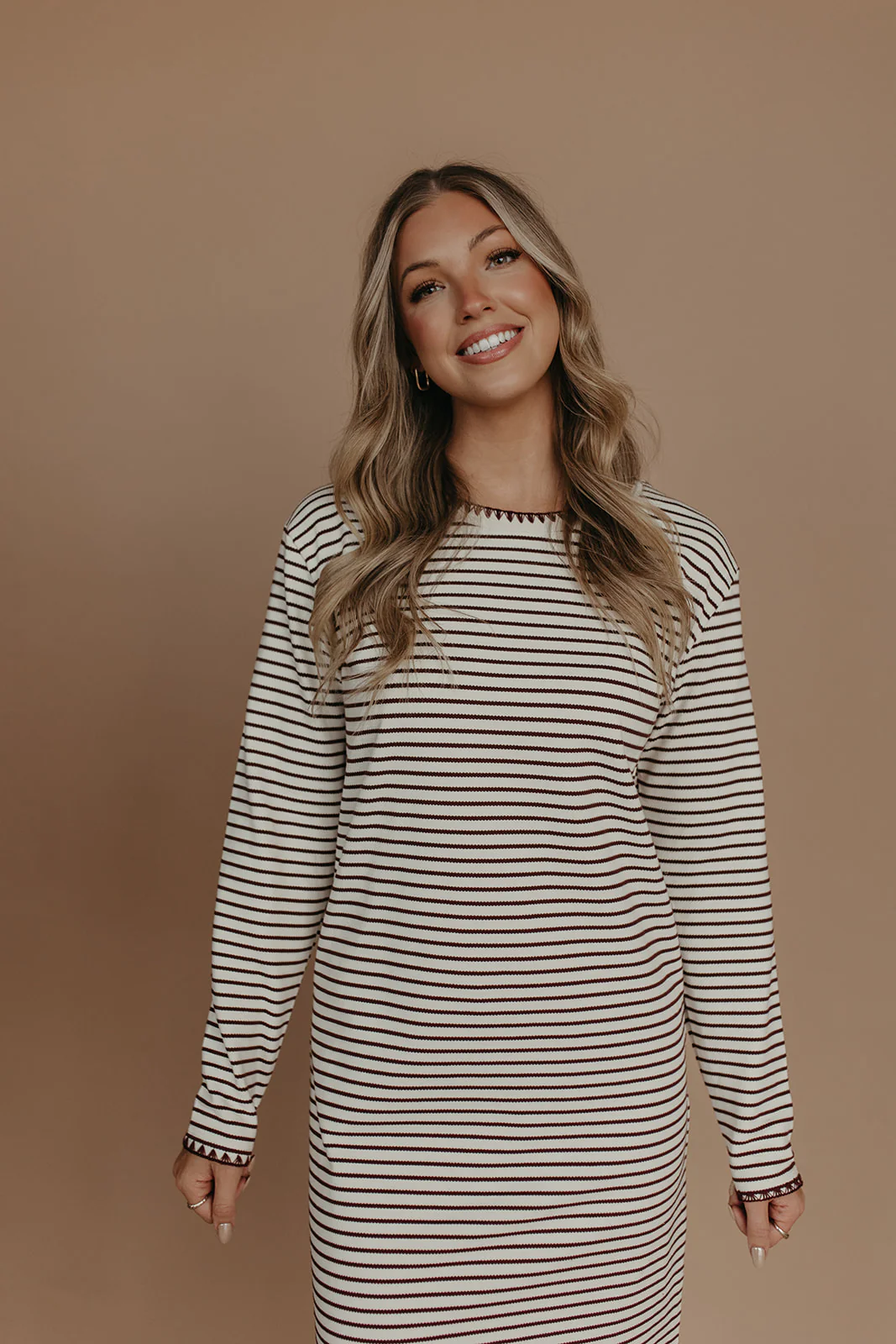 THE CORALEE STRIPED STITCH KNIT DRESS IN CREAM - Image 6