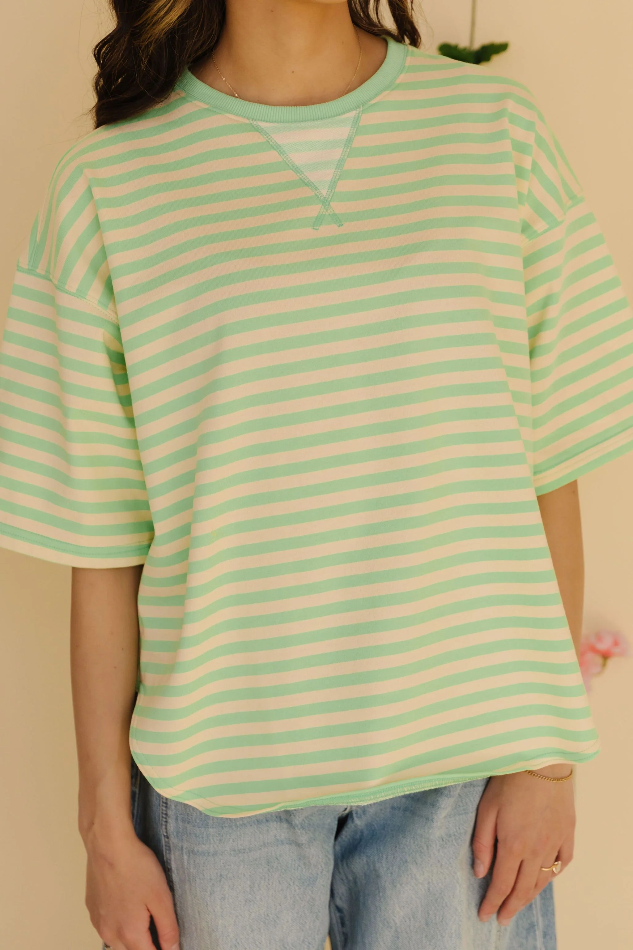 THE CORBIN OVERSIZED STRIPED TOP IN MINT