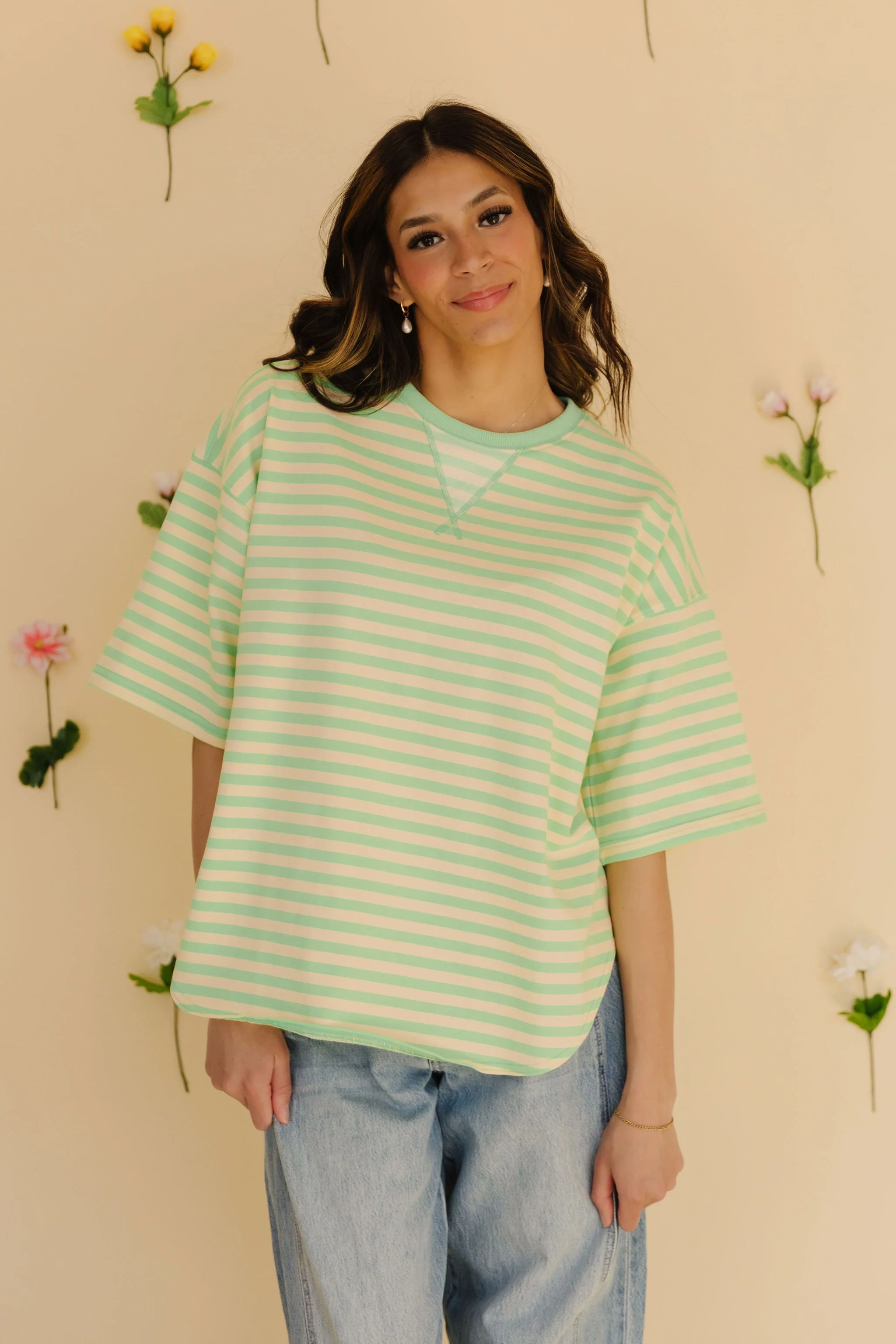 THE CORBIN OVERSIZED STRIPED TOP IN MINT - Image 2