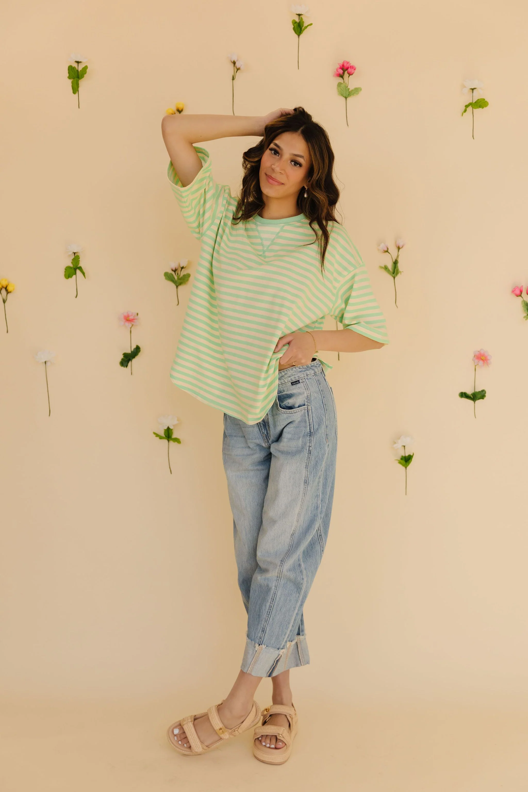 THE CORBIN OVERSIZED STRIPED TOP IN MINT - Image 3