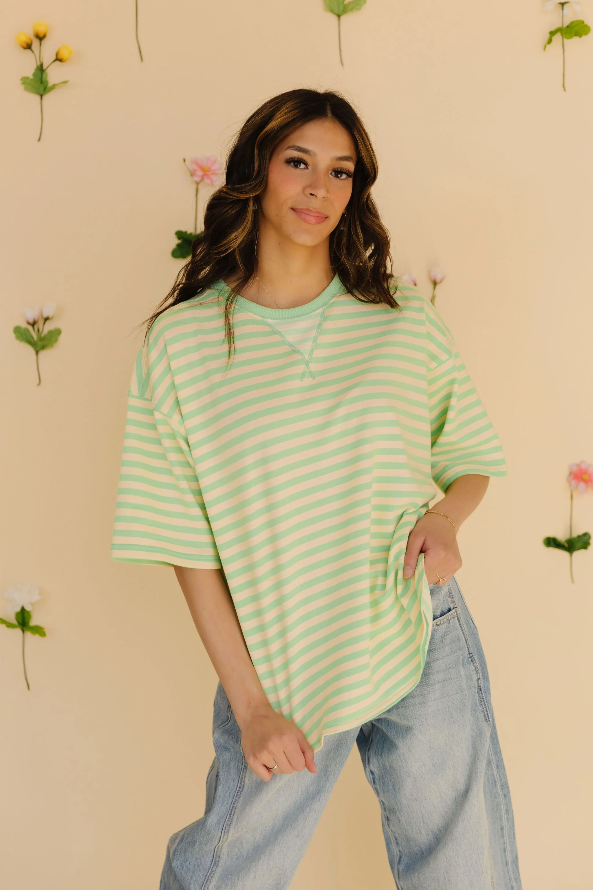 THE CORBIN OVERSIZED STRIPED TOP IN MINT - Image 4