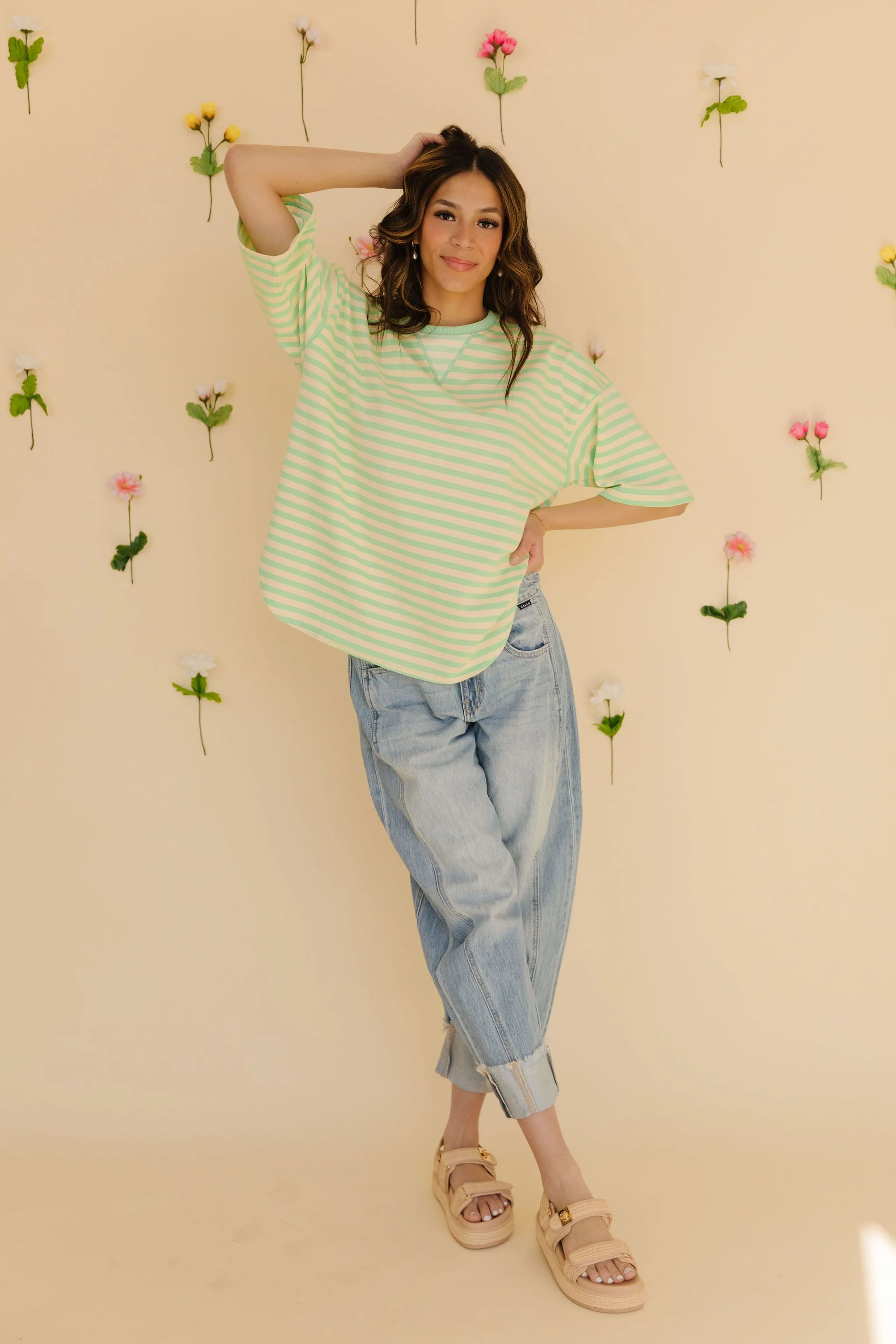 THE CORBIN OVERSIZED STRIPED TOP IN MINT - Image 5