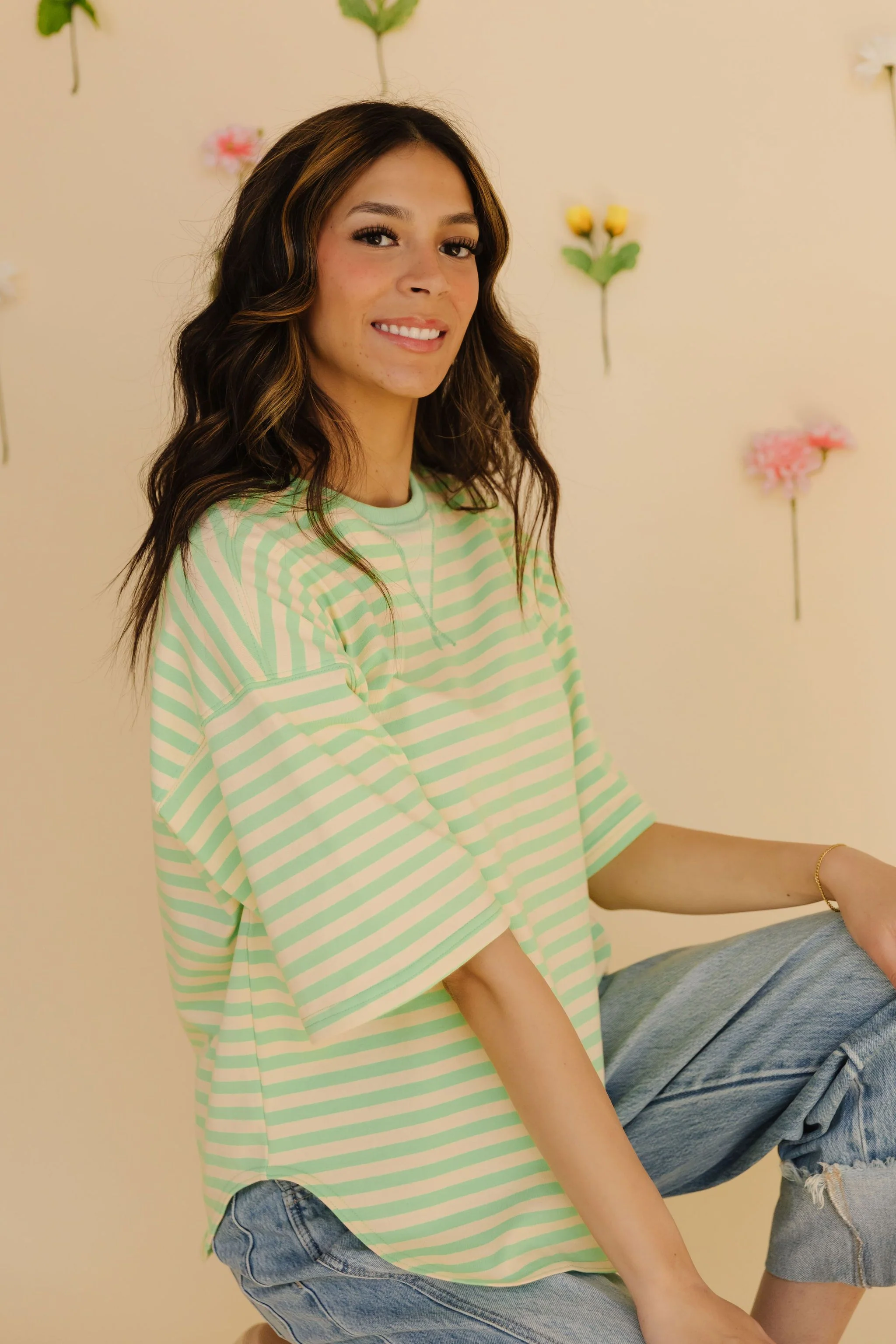 THE CORBIN OVERSIZED STRIPED TOP IN MINT - Image 6