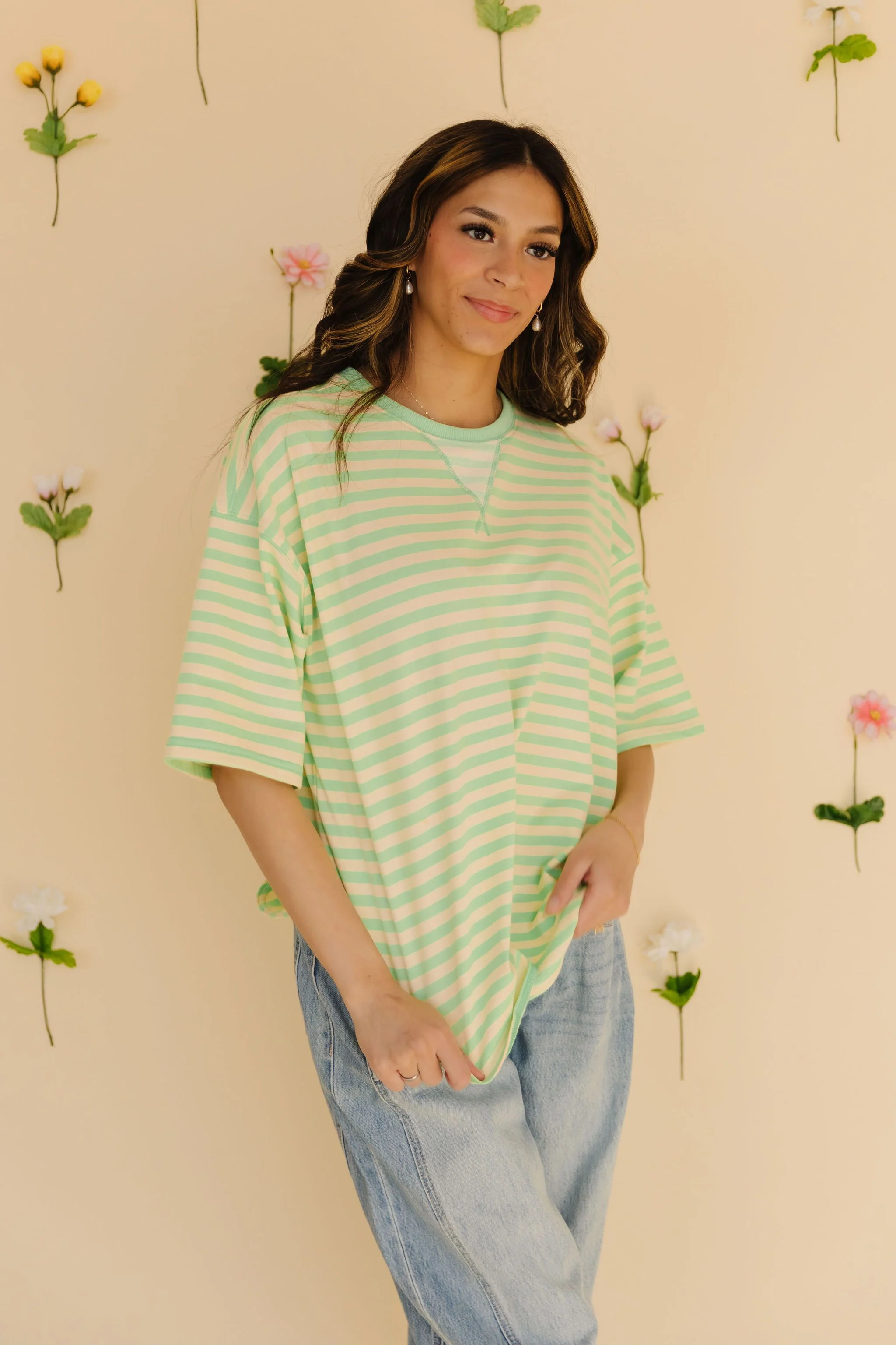 THE CORBIN OVERSIZED STRIPED TOP IN MINT - Image 7