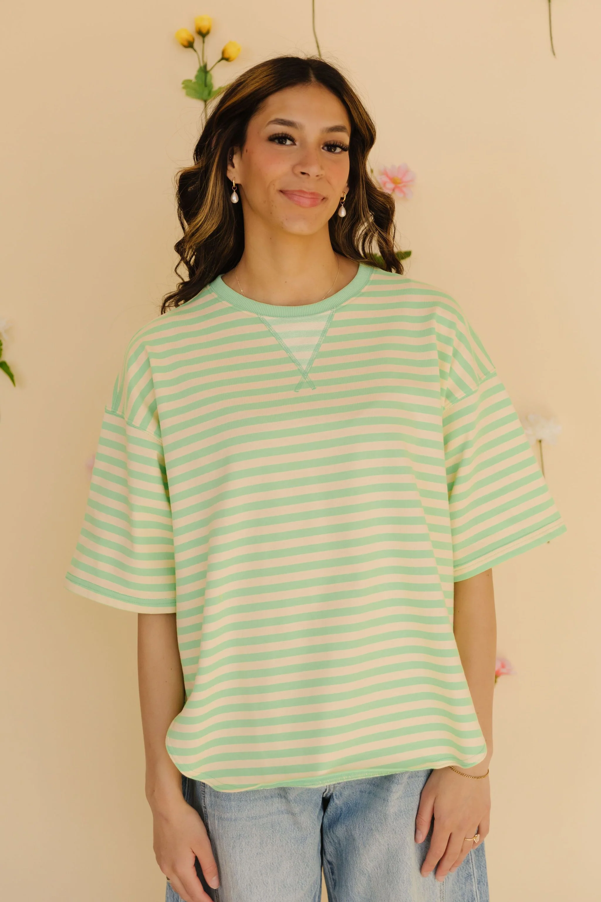 THE CORBIN OVERSIZED STRIPED TOP IN MINT - Image 8