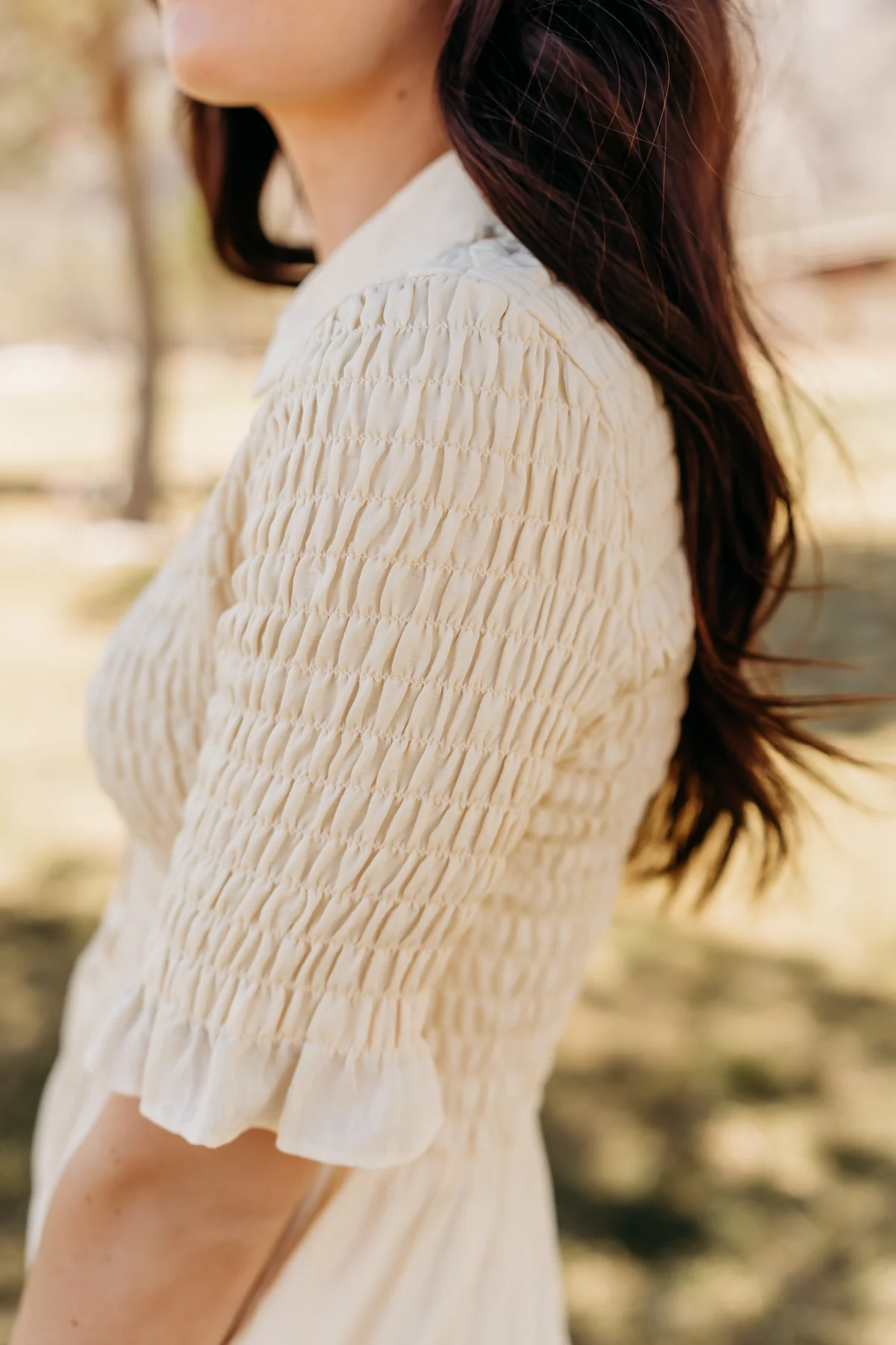 THE CRESSIDA SMOCKED MIDI DRESS IN CREAM - Image 5