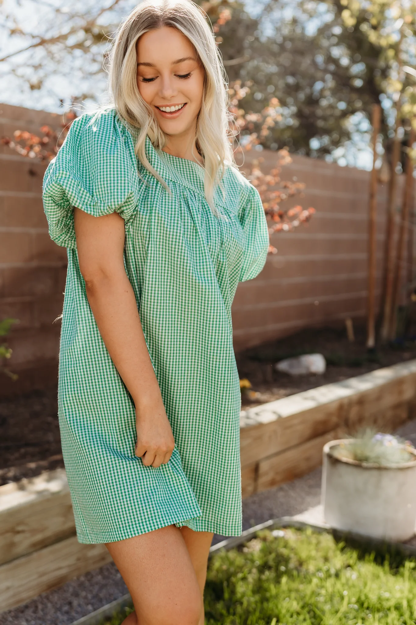 THE DAISY BABYDOLL GINGHAM DRESS IN GREEN - Image 3