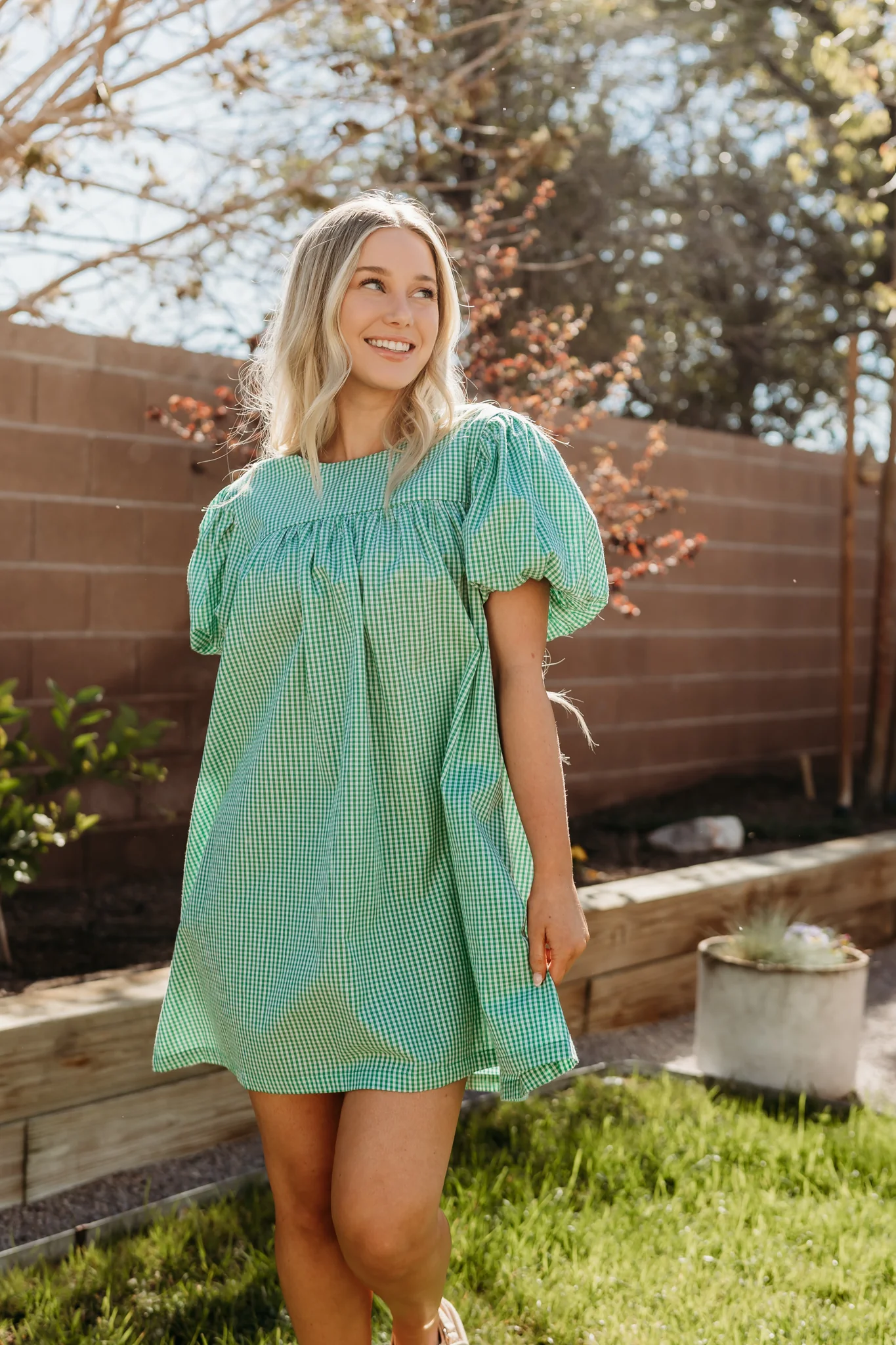 THE DAISY BABYDOLL GINGHAM DRESS IN GREEN - Image 4