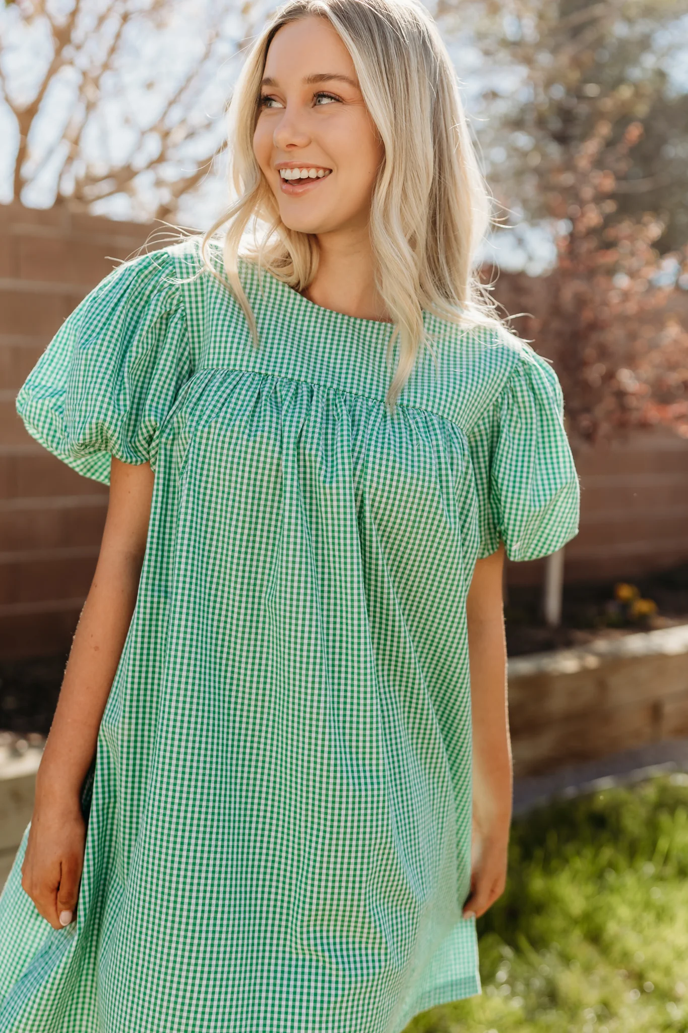 THE DAISY BABYDOLL GINGHAM DRESS IN GREEN - Image 5