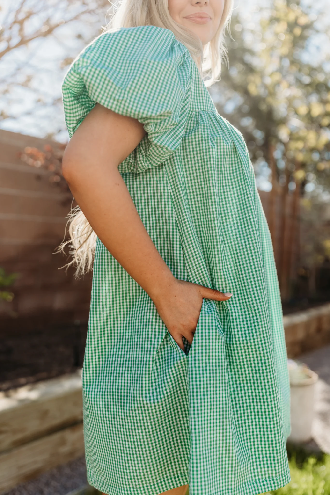 THE DAISY BABYDOLL GINGHAM DRESS IN GREEN - Image 6