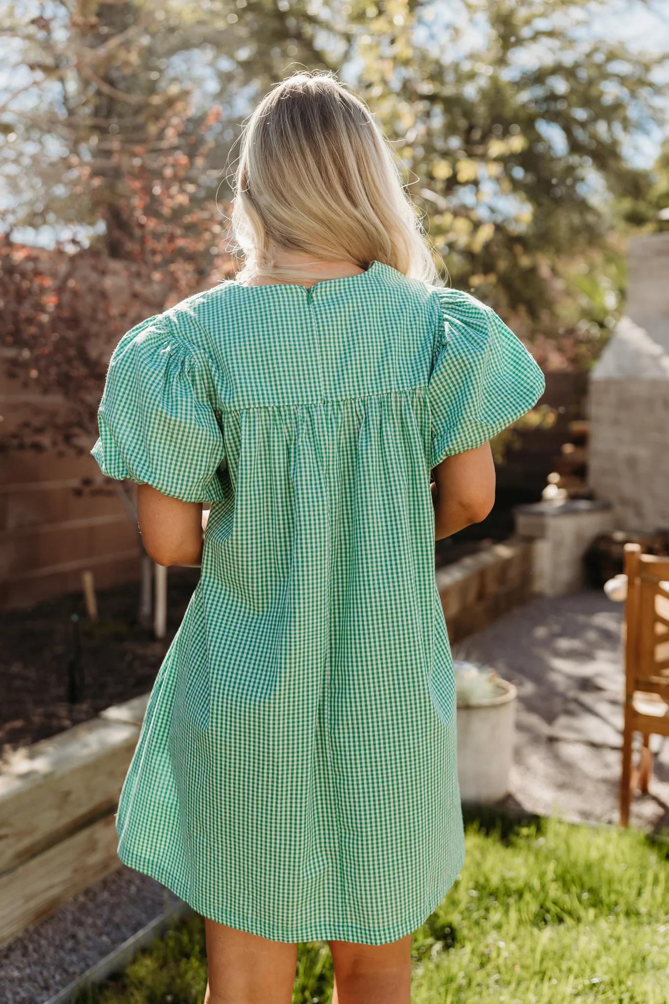THE DAISY BABYDOLL GINGHAM DRESS IN GREEN - Image 7