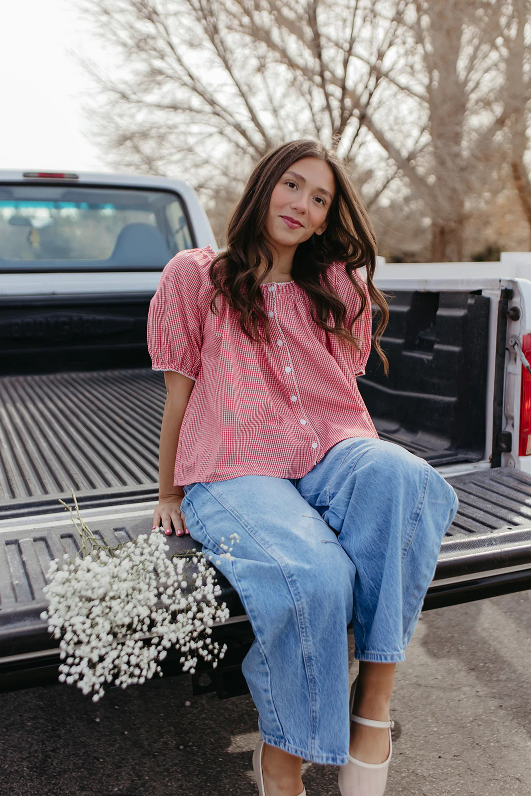 THE DAPHNE CHECKERED TOP IN RED