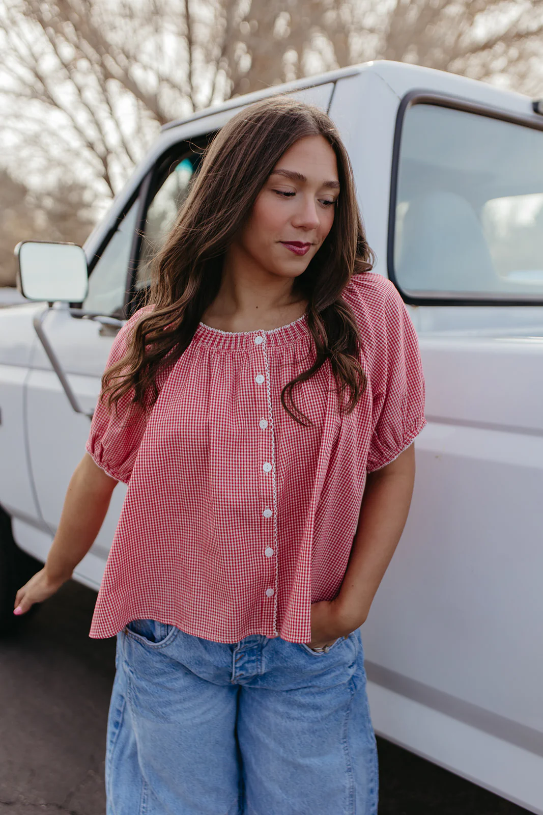 THE DAPHNE CHECKERED TOP IN RED - Image 4